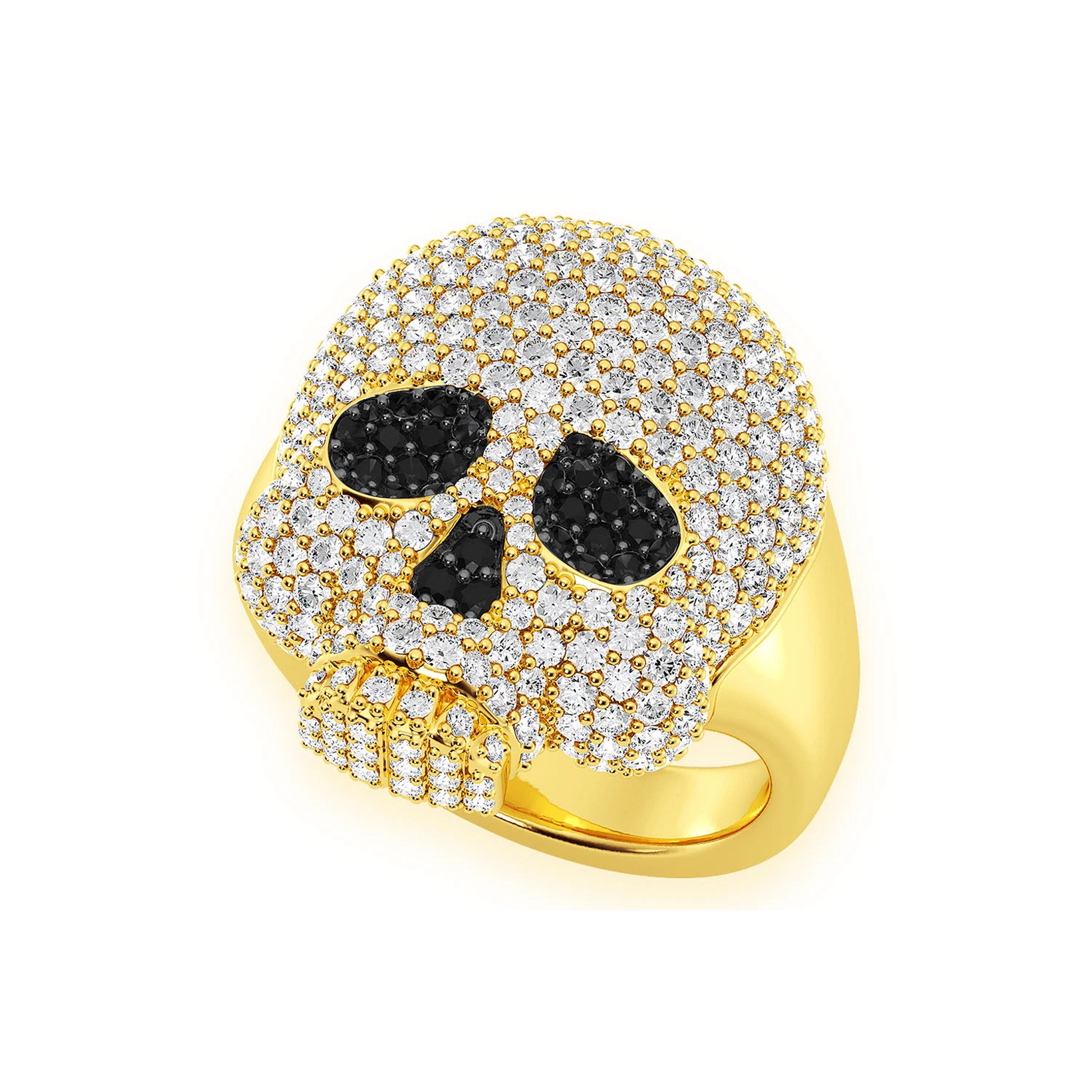 Jawless Skull Diamond Ring in 14K yellow gold, angled view