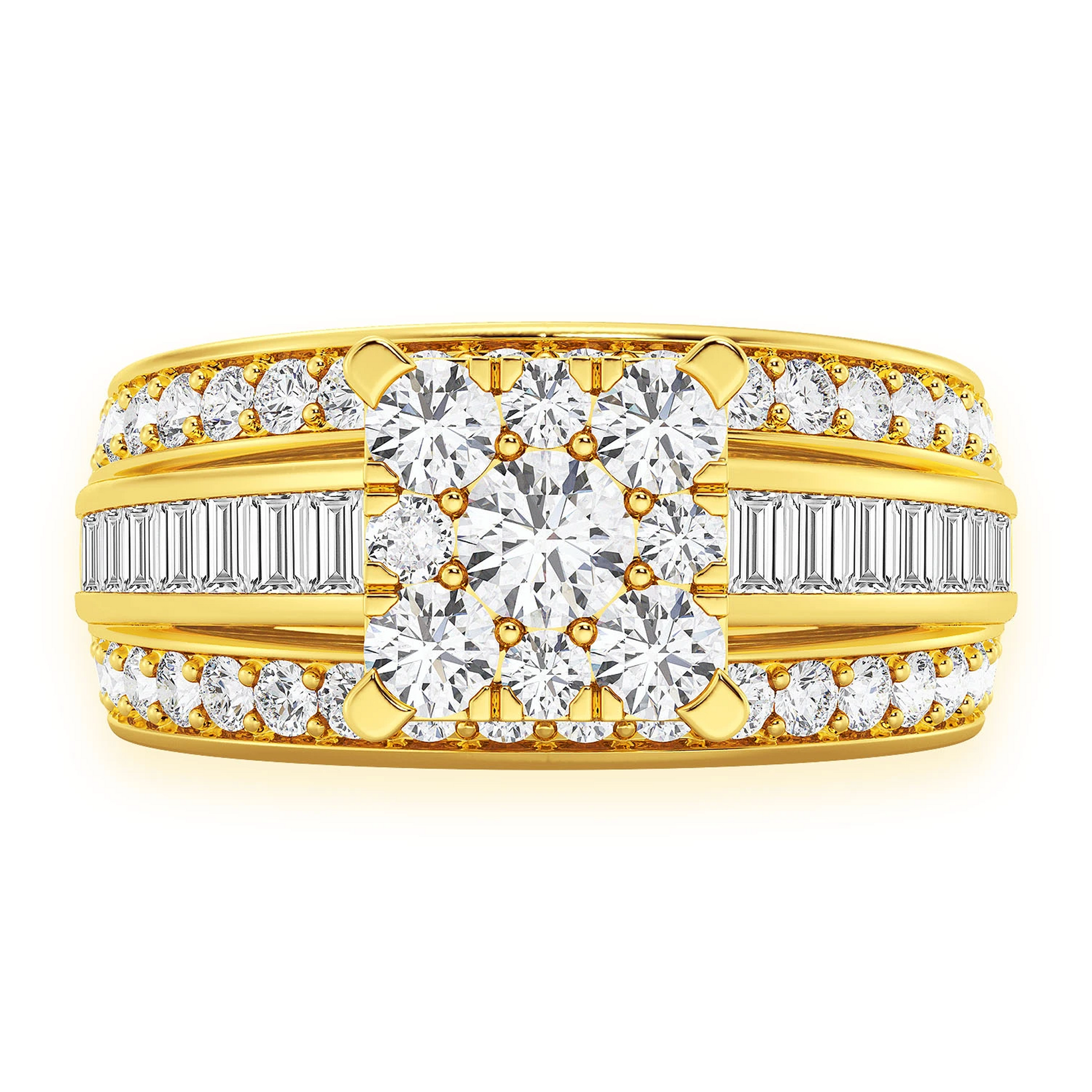 Cathedral Channel Baguette Engagement Ring in 14K yellow gold, front view