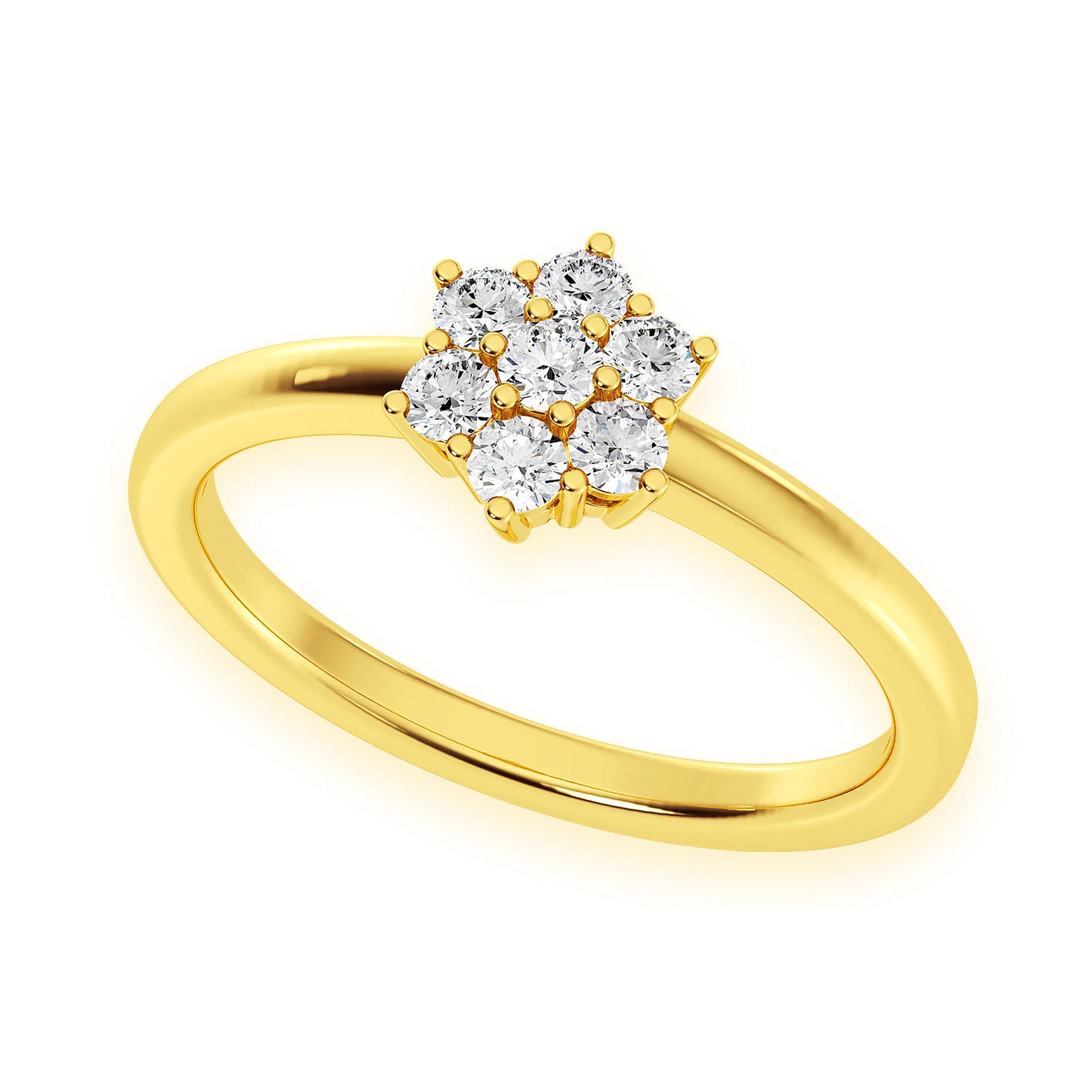 Flower Diamond Ring in 14K yellow gold, angled view