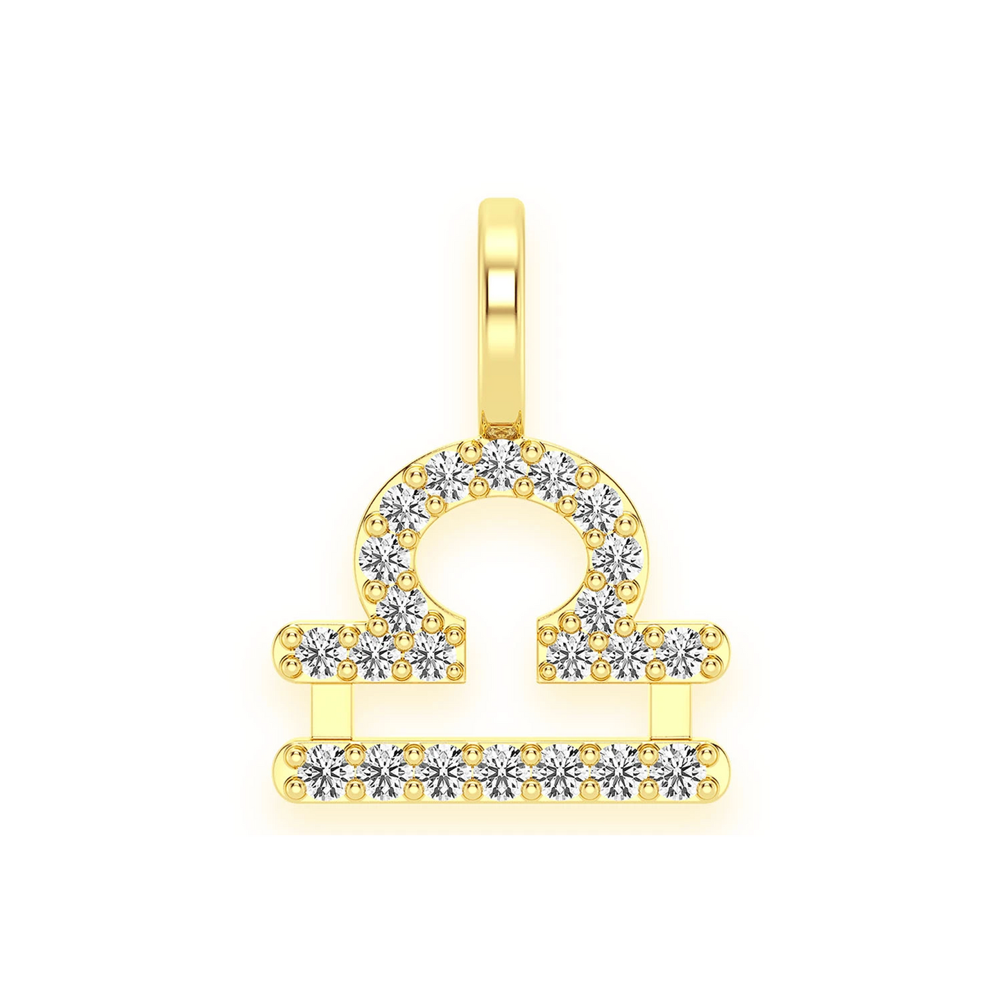 Astrology Zodiac Diamond Pendant in 14K yellow gold, Libra design, front view