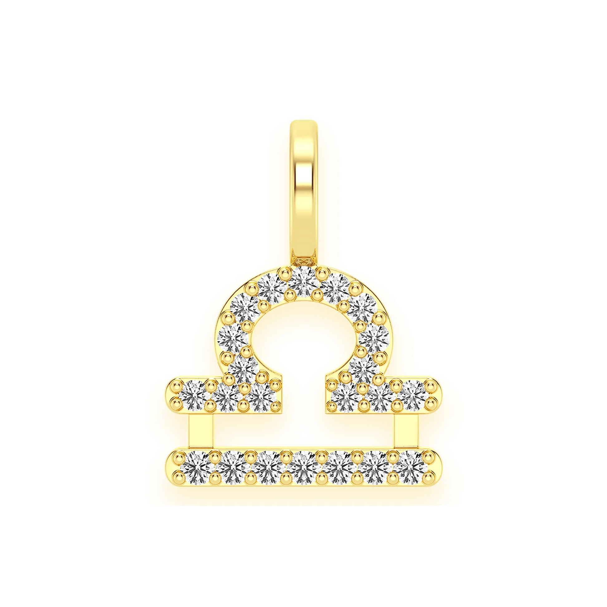 Astrology Zodiac Diamond Pendant in 14K yellow gold, Libra design, front view