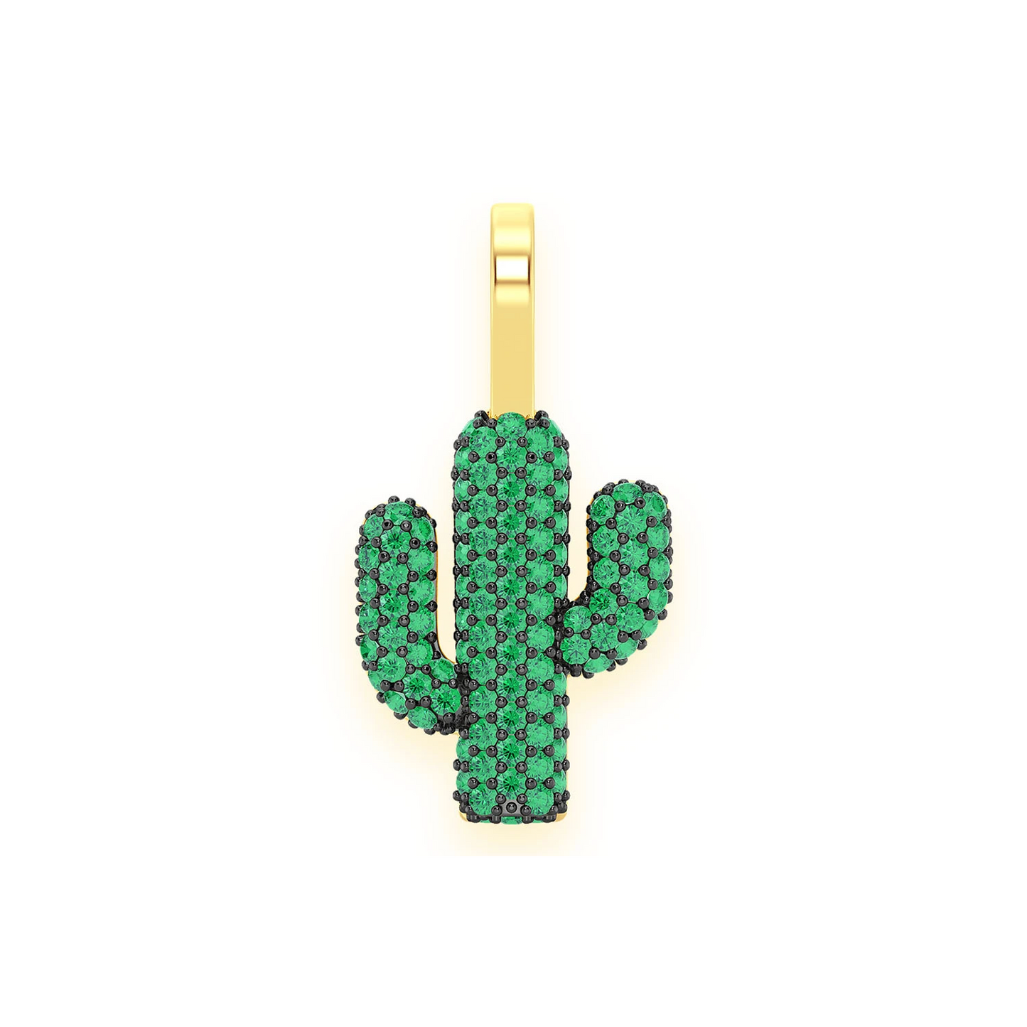 Emerald Cactus Pendant in 14K yellow gold, front view