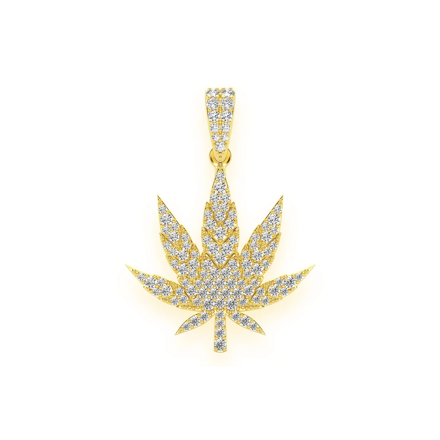 Cannabis Leaf Diamond Pendant in 14K yellow gold, Large | 0.85ctw, front view