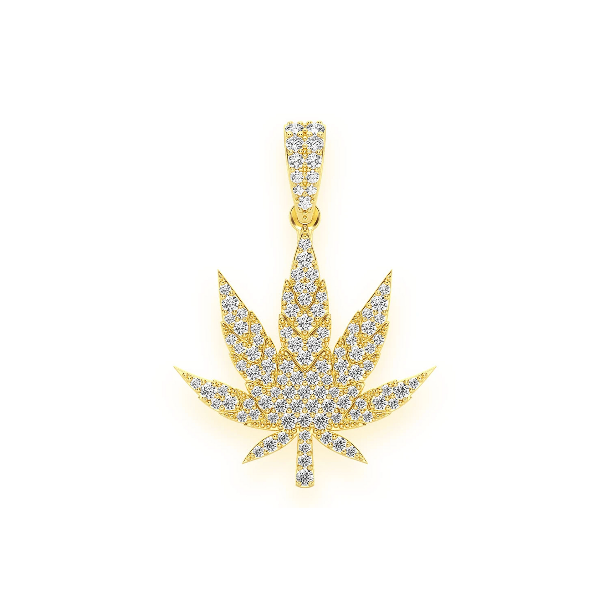 Cannabis Leaf Diamond Pendant in 14K yellow gold, Large | 0.85ctw, front view
