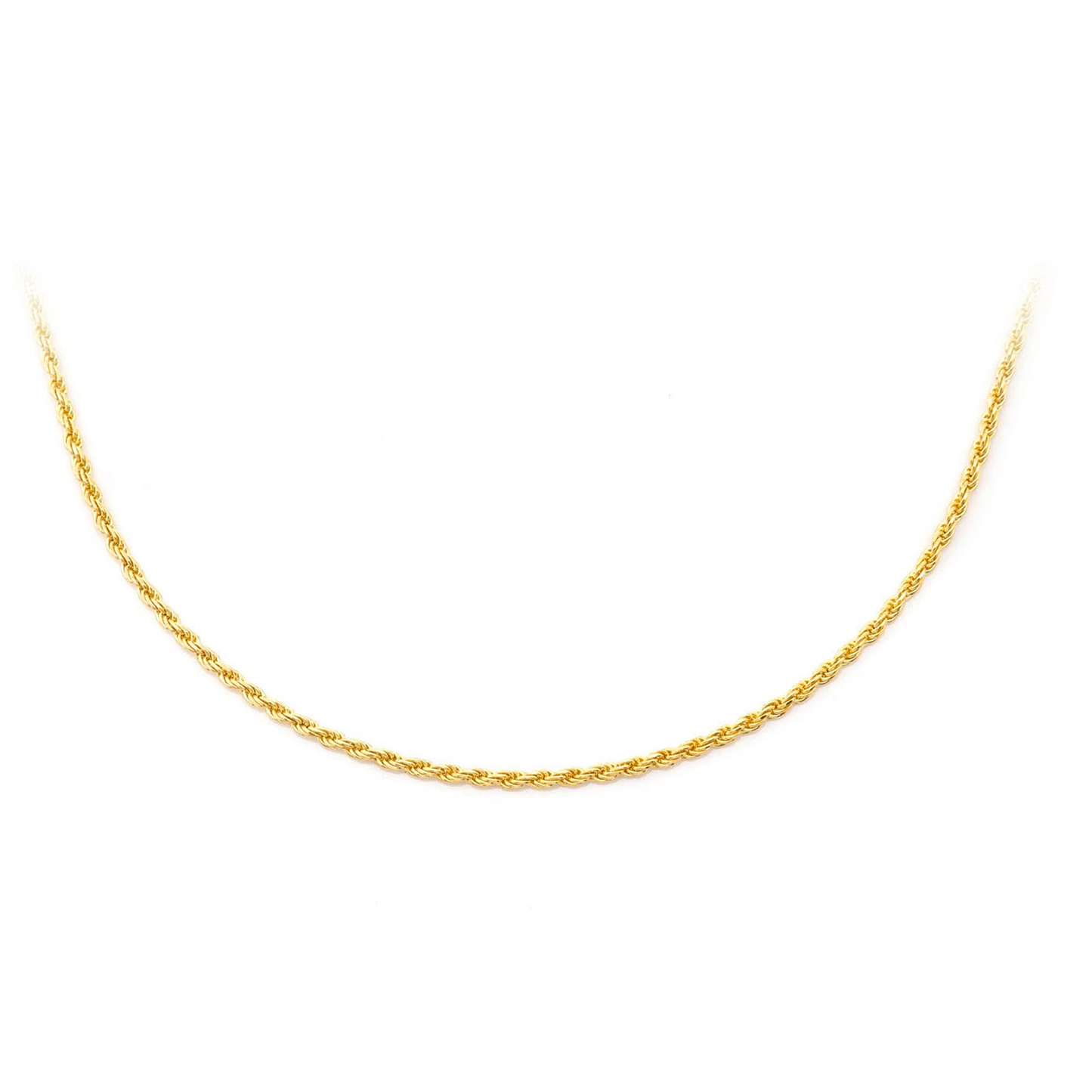 Rope Gold Chain in 14K yellow gold, 1mm width, front view