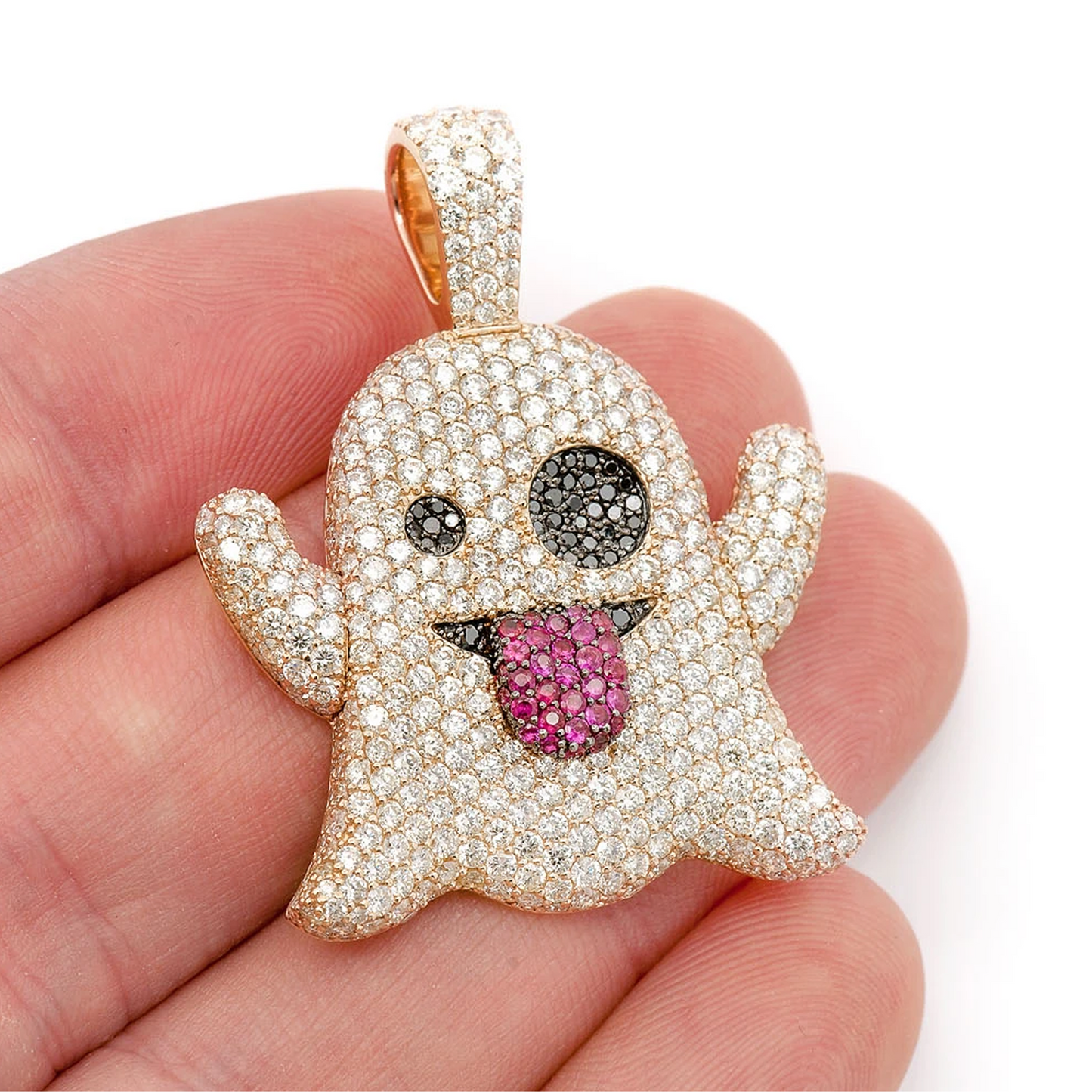 Ghost Ruby & Diamond Pendant in 14K yellow gold, 5.25ctw, angled view