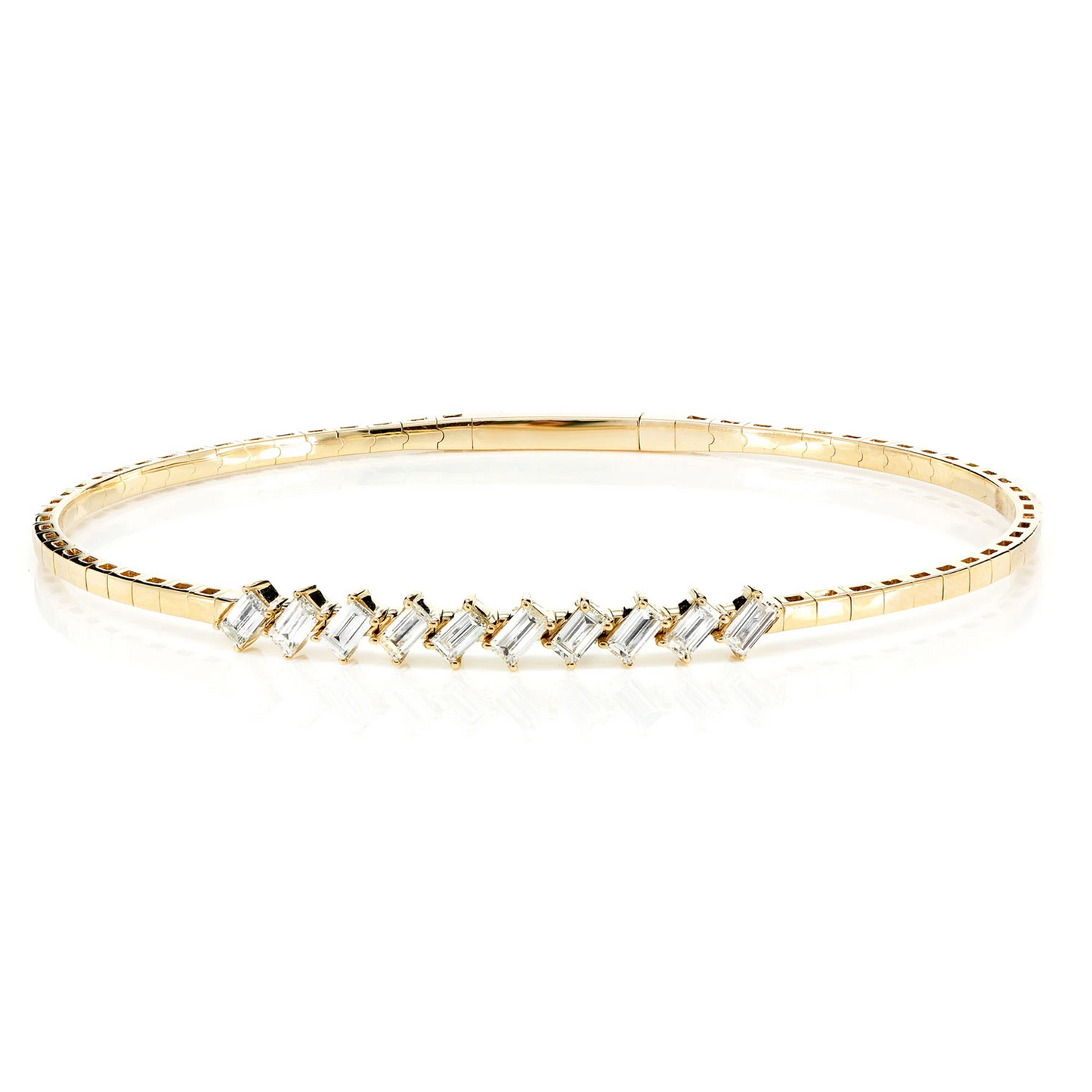 Angled Baguette Diamond Bangle in 14K yellow gold, 1.00ctw, front view
