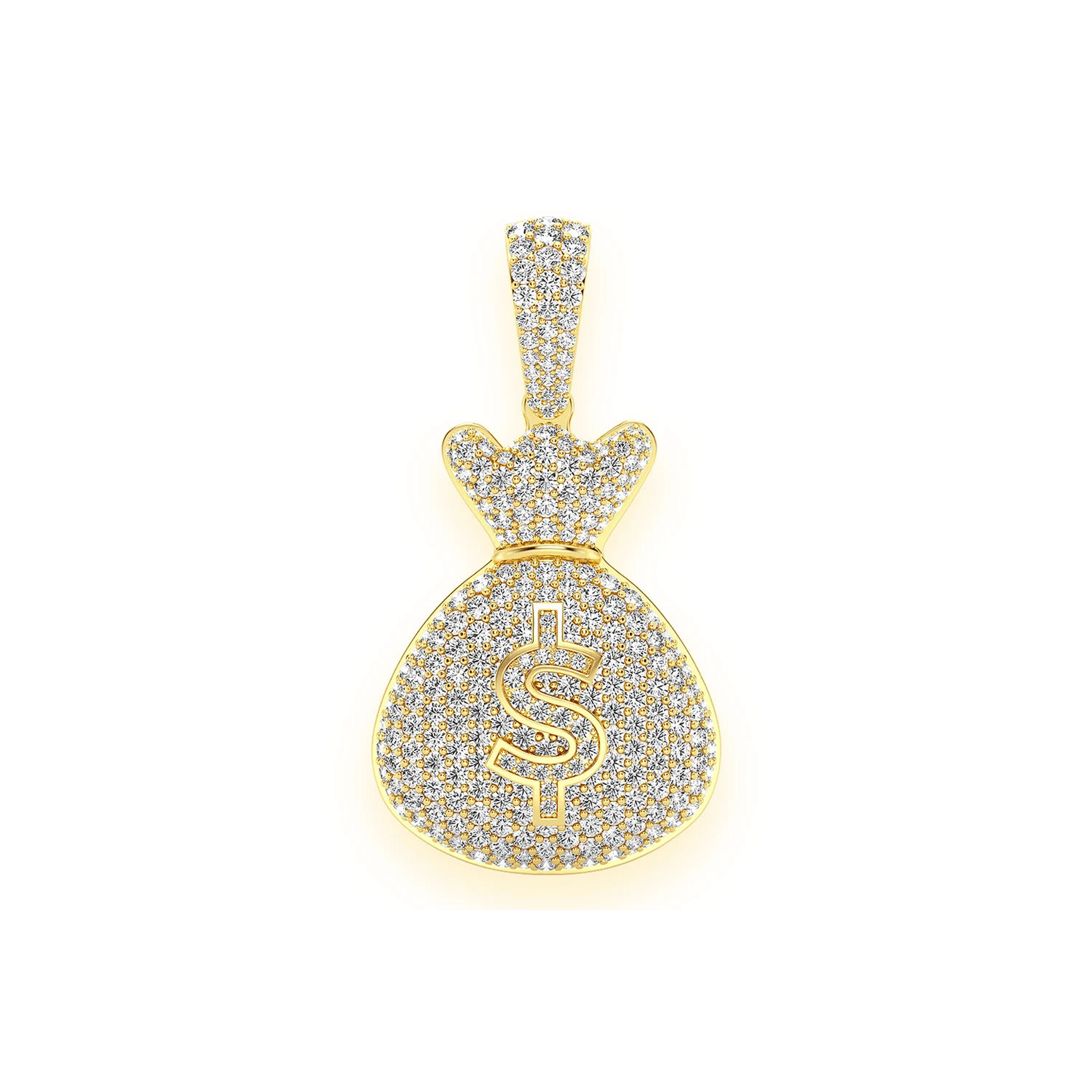 Pavé Money Bag Pendant in 14K yellow gold, Statement | 3.33ctw, front view