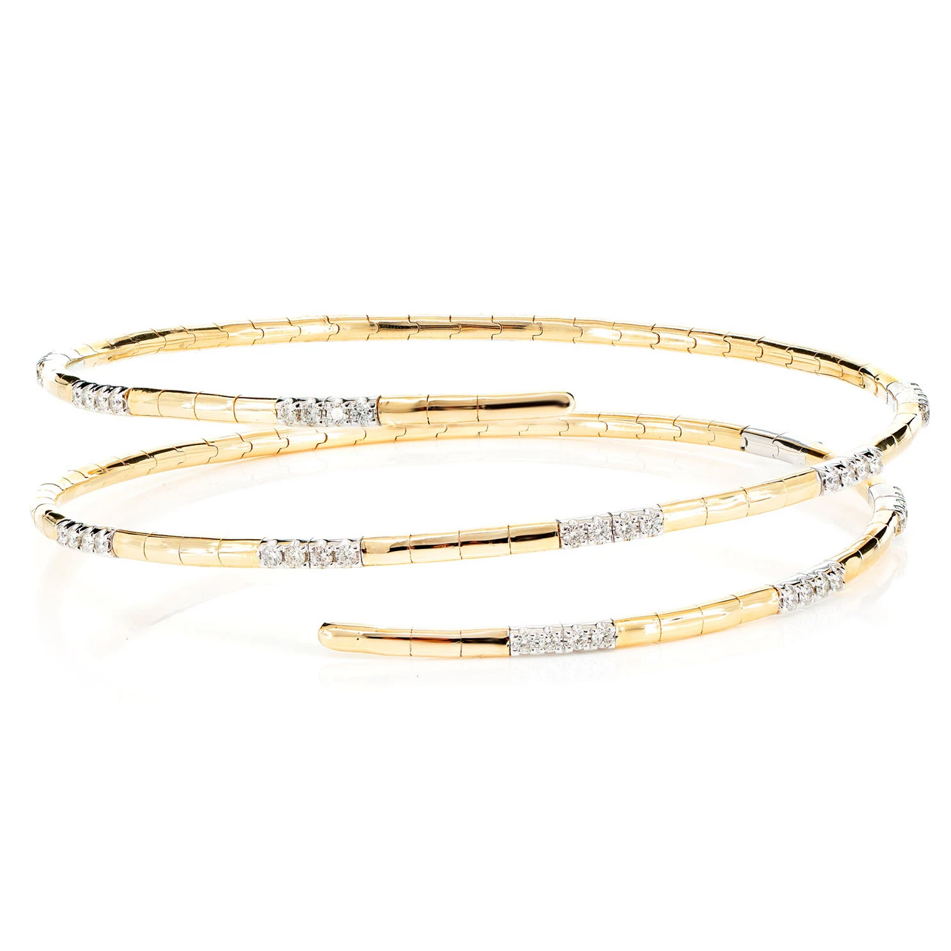 Wrap Diamond Flex Bangle Bracelet in 14K yellow gold, front view