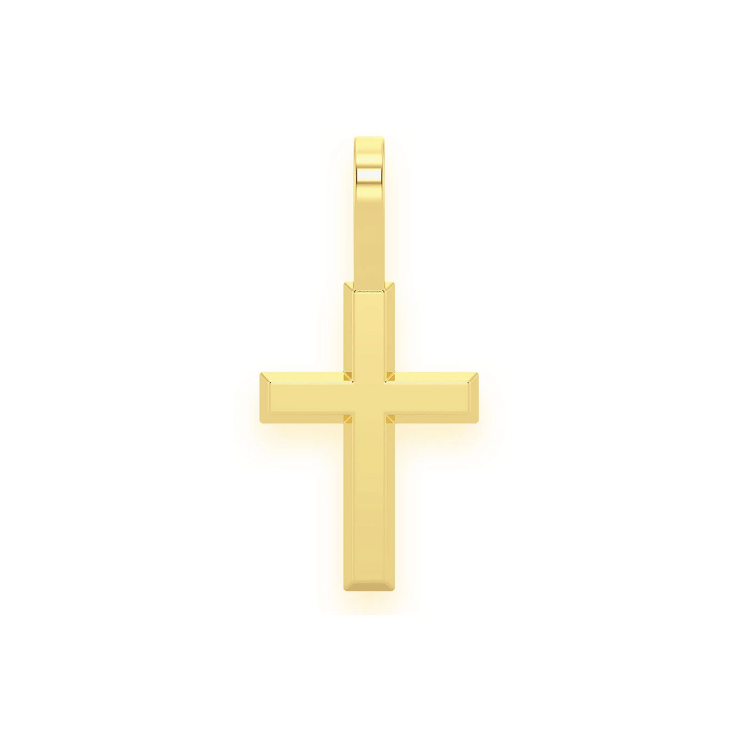 Angle Solid Gold Cross in 14K yellow gold, front view