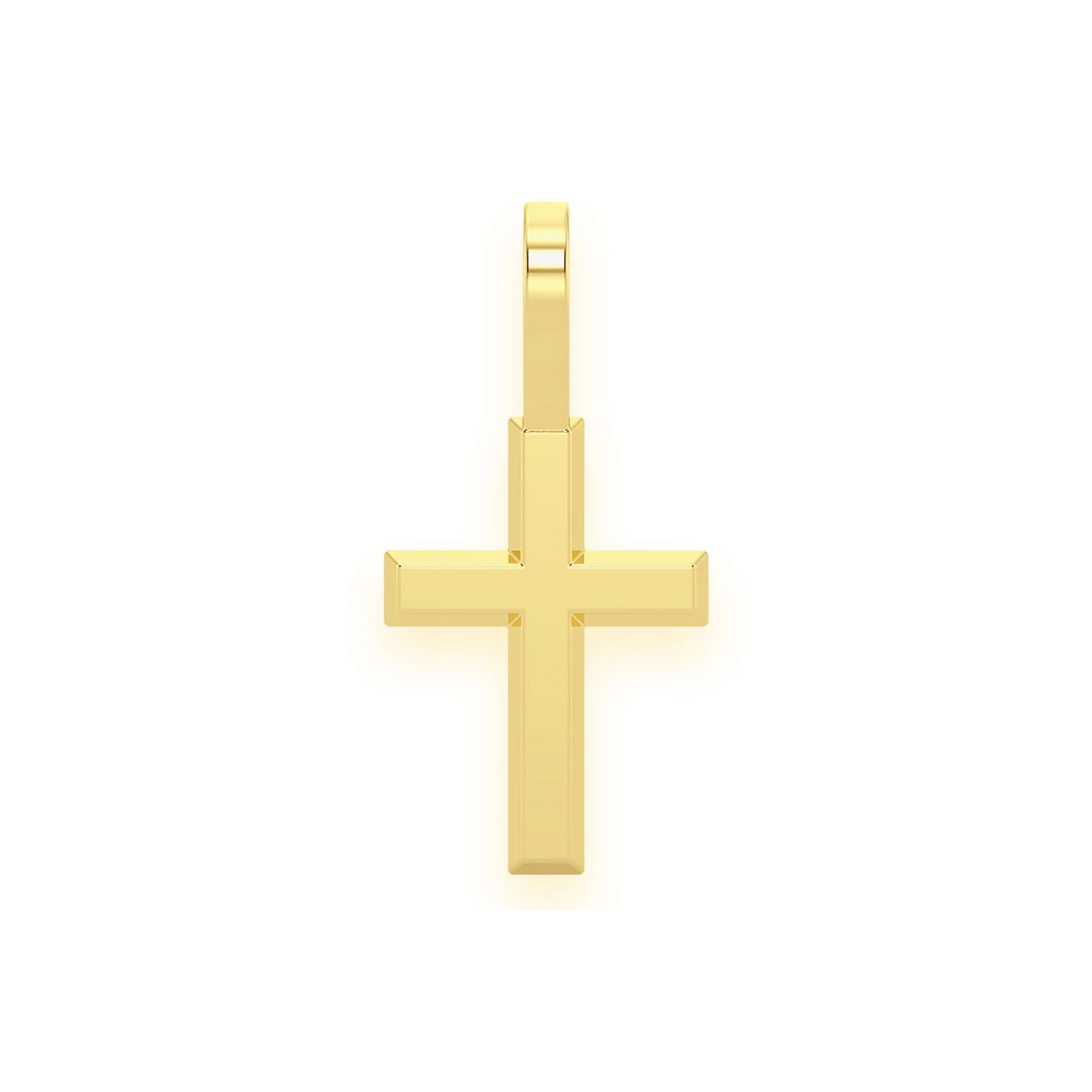 Angle Solid Gold Cross in 14K yellow gold, front view