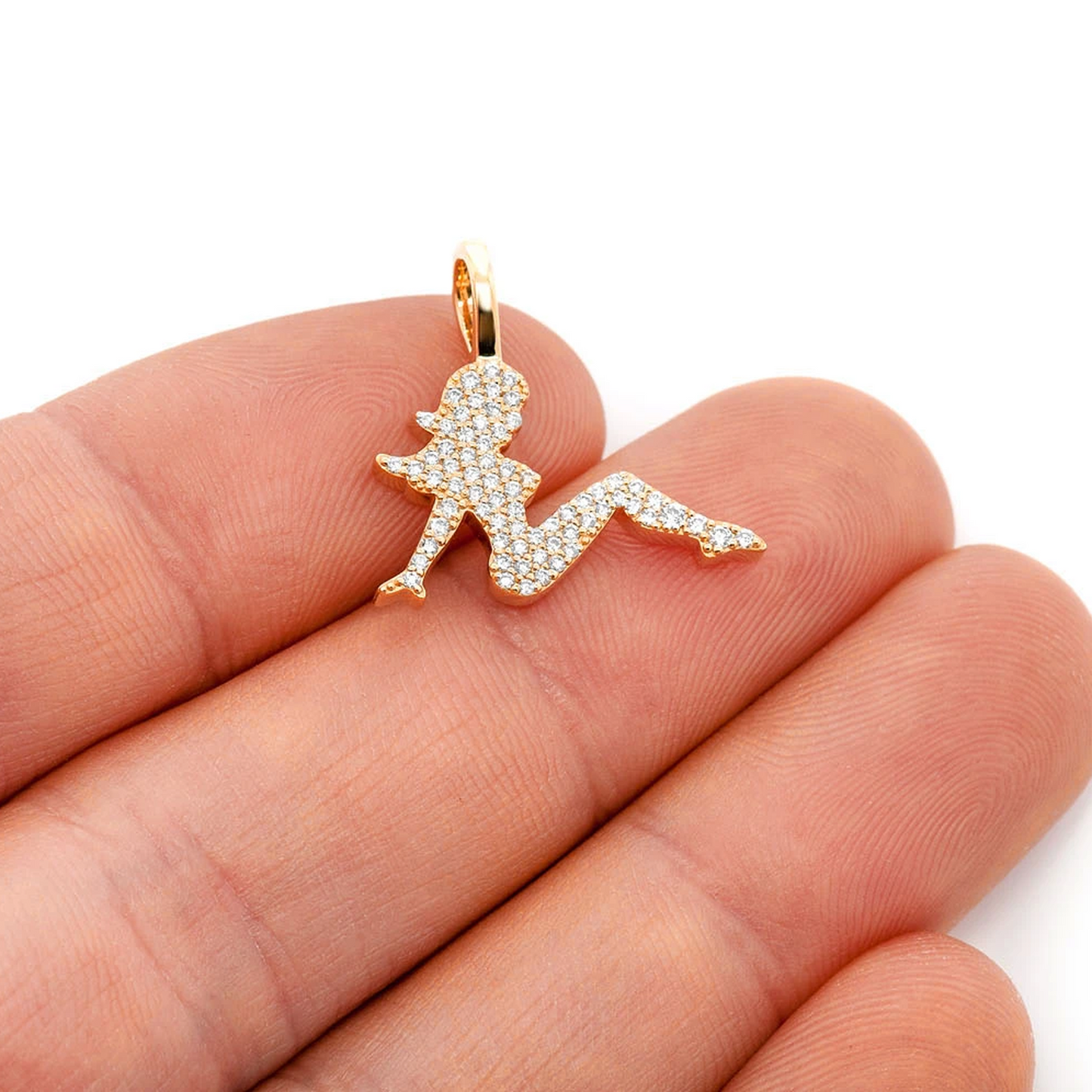 Girl Silhouette Diamond Pendant in 14K yellow gold, angled view