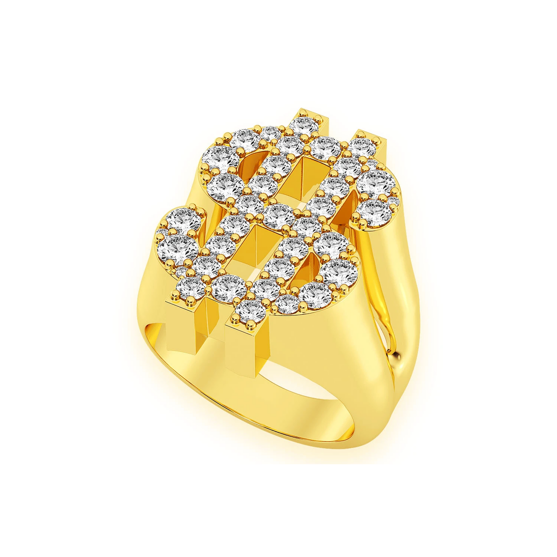 Dollar Sign Signet Ring in 14K yellow gold, detail view