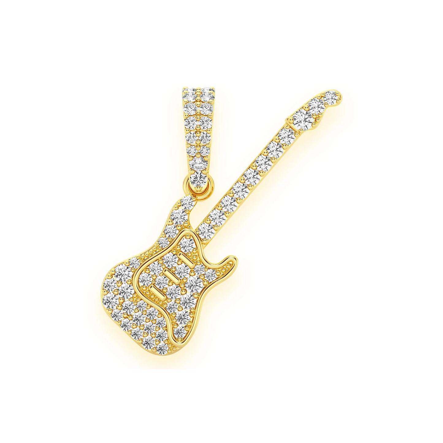 Electric Guitar Diamond Pendant in 14K yellow gold, front view
