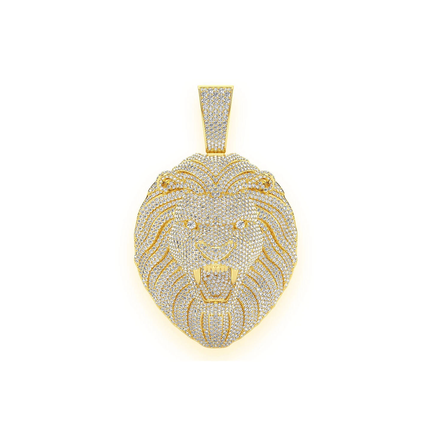 Roaring Lion Diamond Pendant in 14K yellow gold, Statement | 15.00ctw, front view