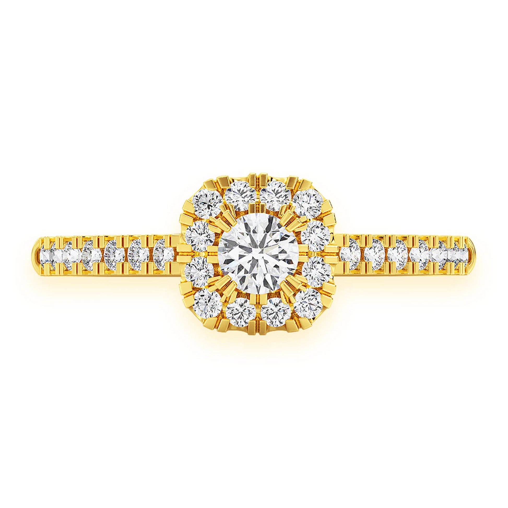 Single Band Layered Square Diamond Engagement Ring in 14K yellow gold, front view