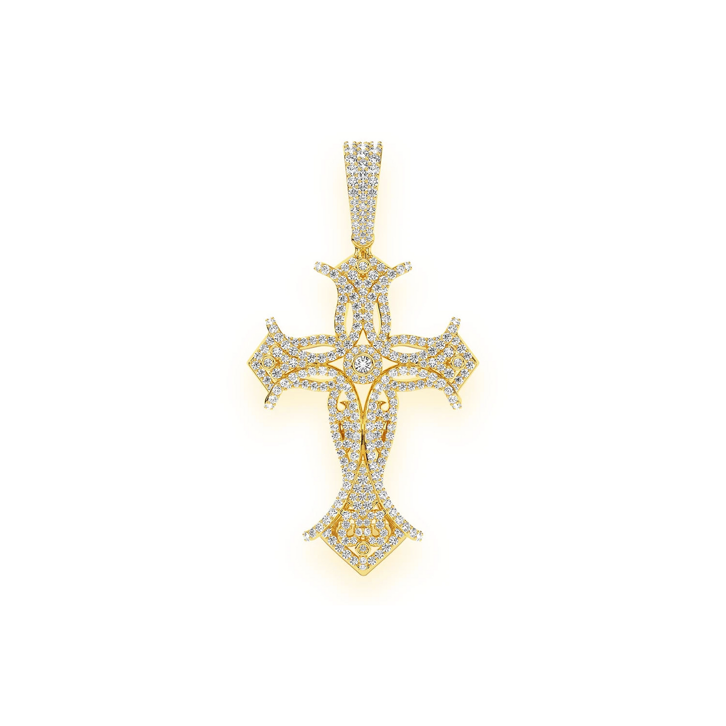 Filigree Bezel Cross Pendant in 14K yellow gold, front view
