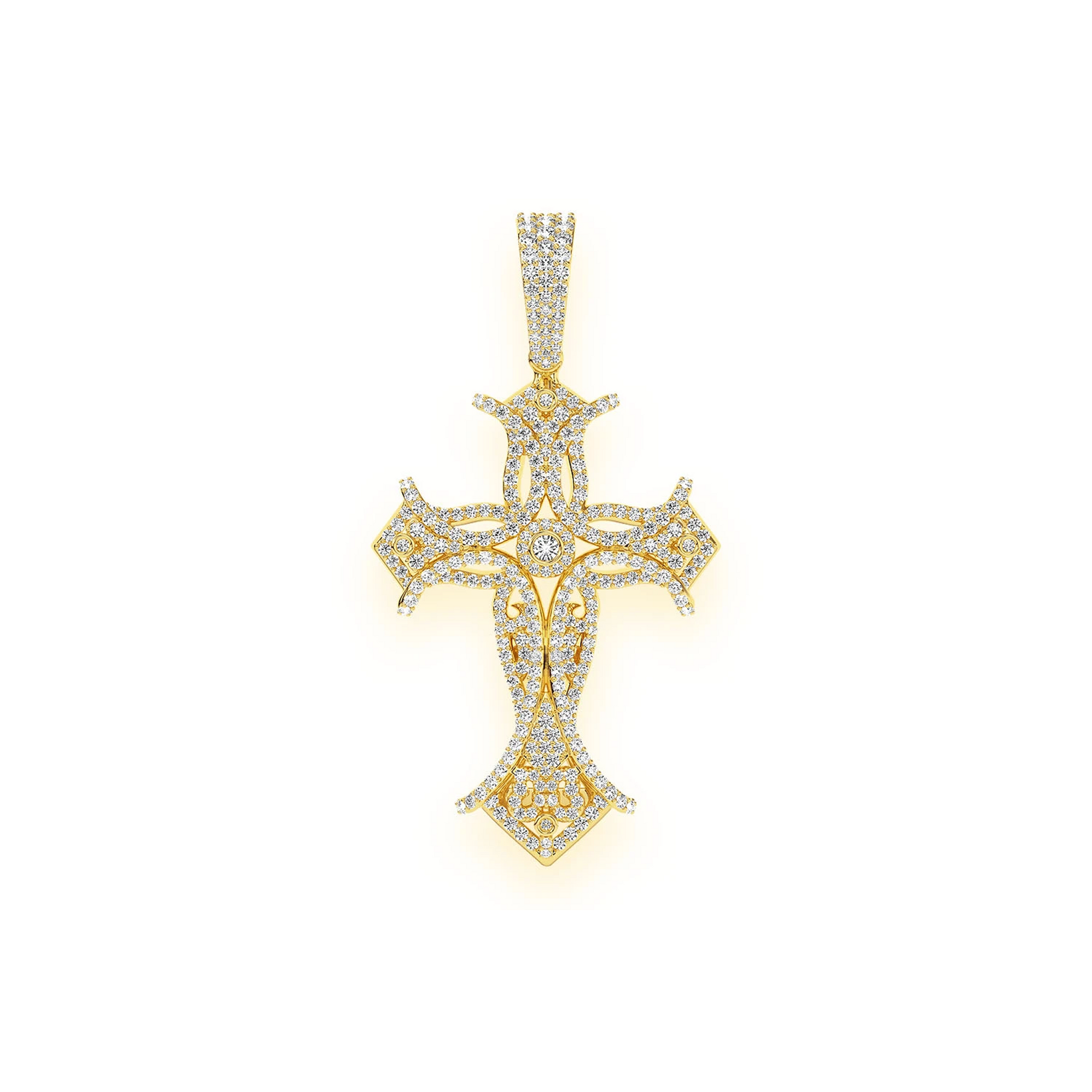 Filigree Bezel Cross Pendant in 14K yellow gold, front view