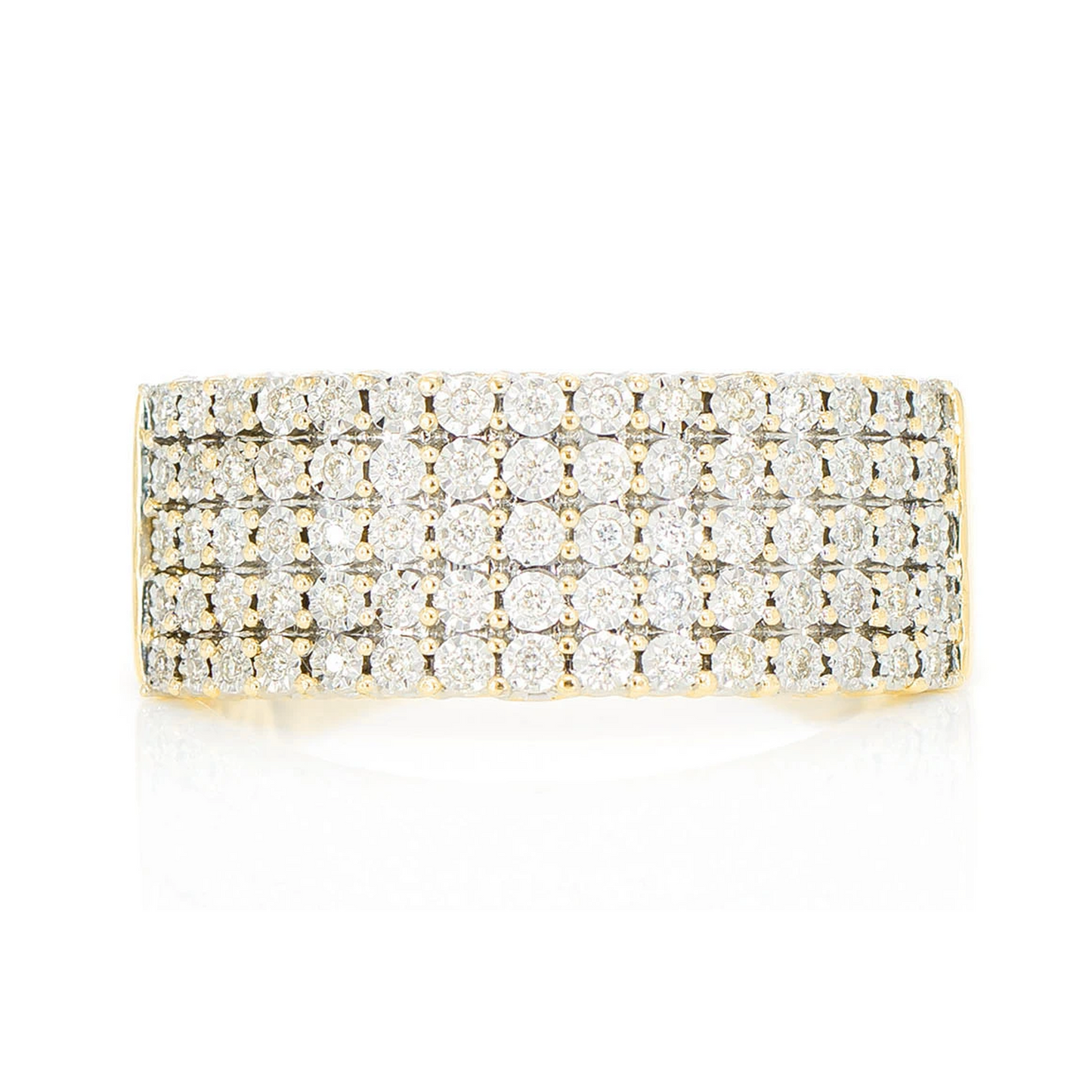 Five Row Miracle Diamond Ring in 14K yellow gold, front view