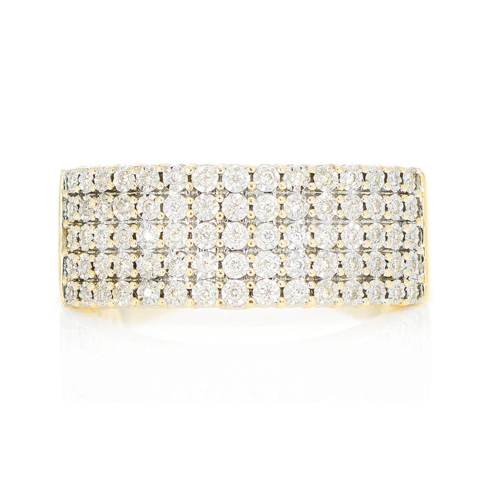 Five Row Miracle Diamond Ring in 14K yellow gold, front view