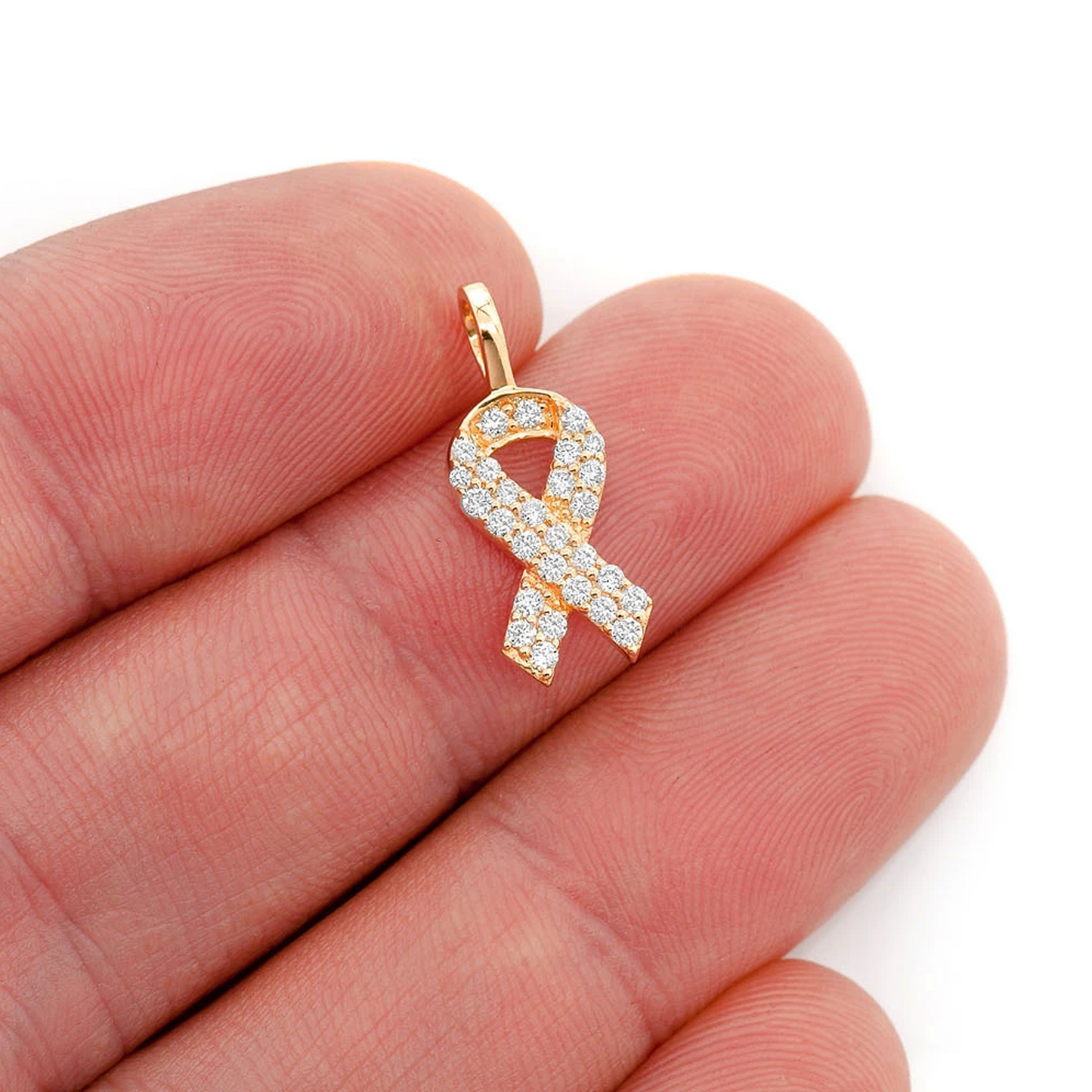 Awareness Ribbon Diamond Pendant in 14K yellow gold, angled view