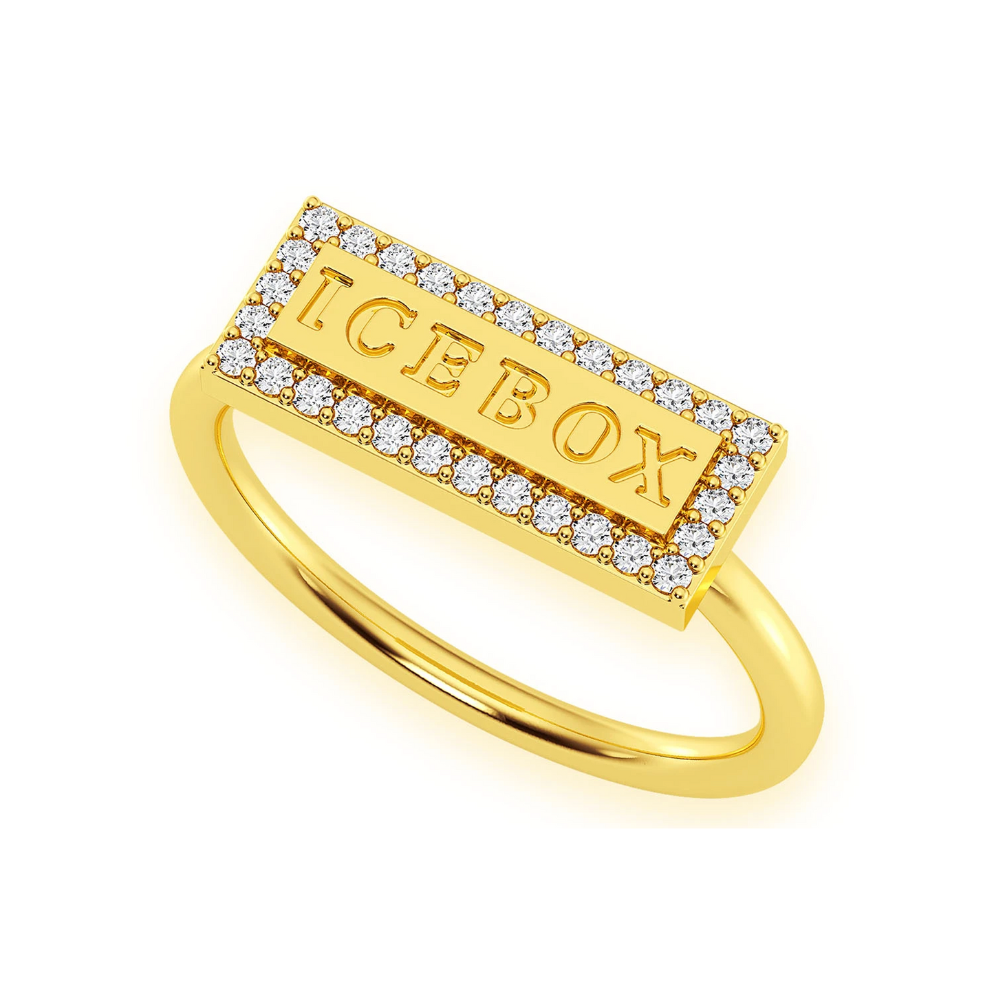 Icebox Logo Silhouette Diamond Ring in 14K yellow gold, angled view