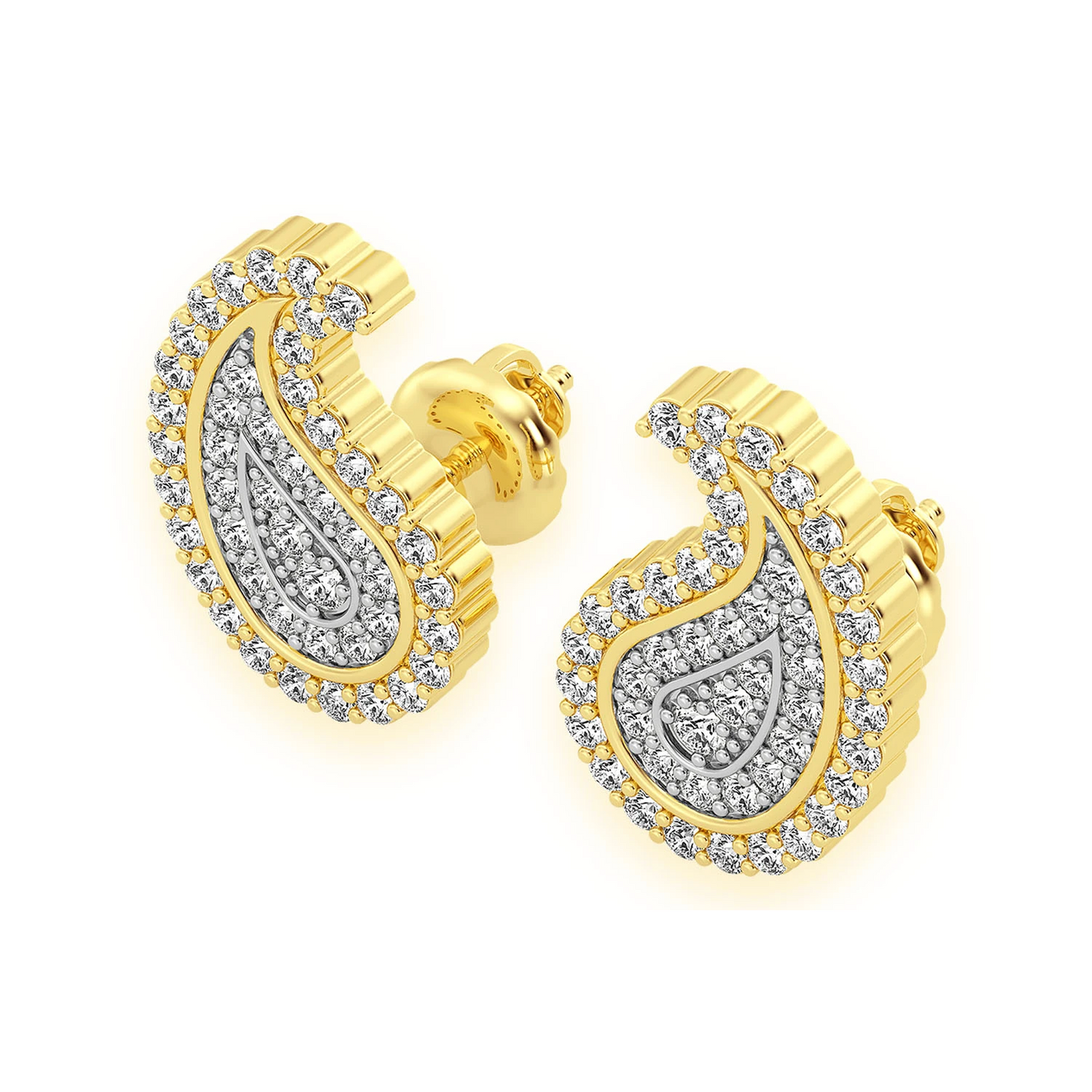 Paisley Diamond Stud Earrings in 14K yellow gold, angled view