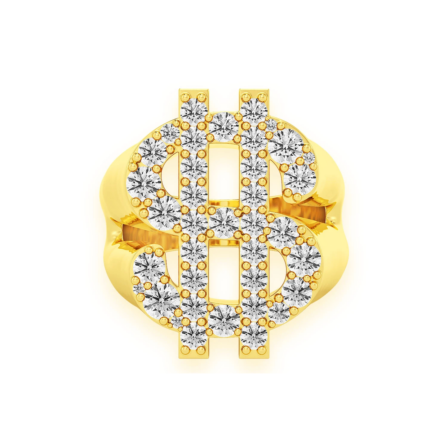 Dollar Sign Signet Ring in 14K yellow gold, front view