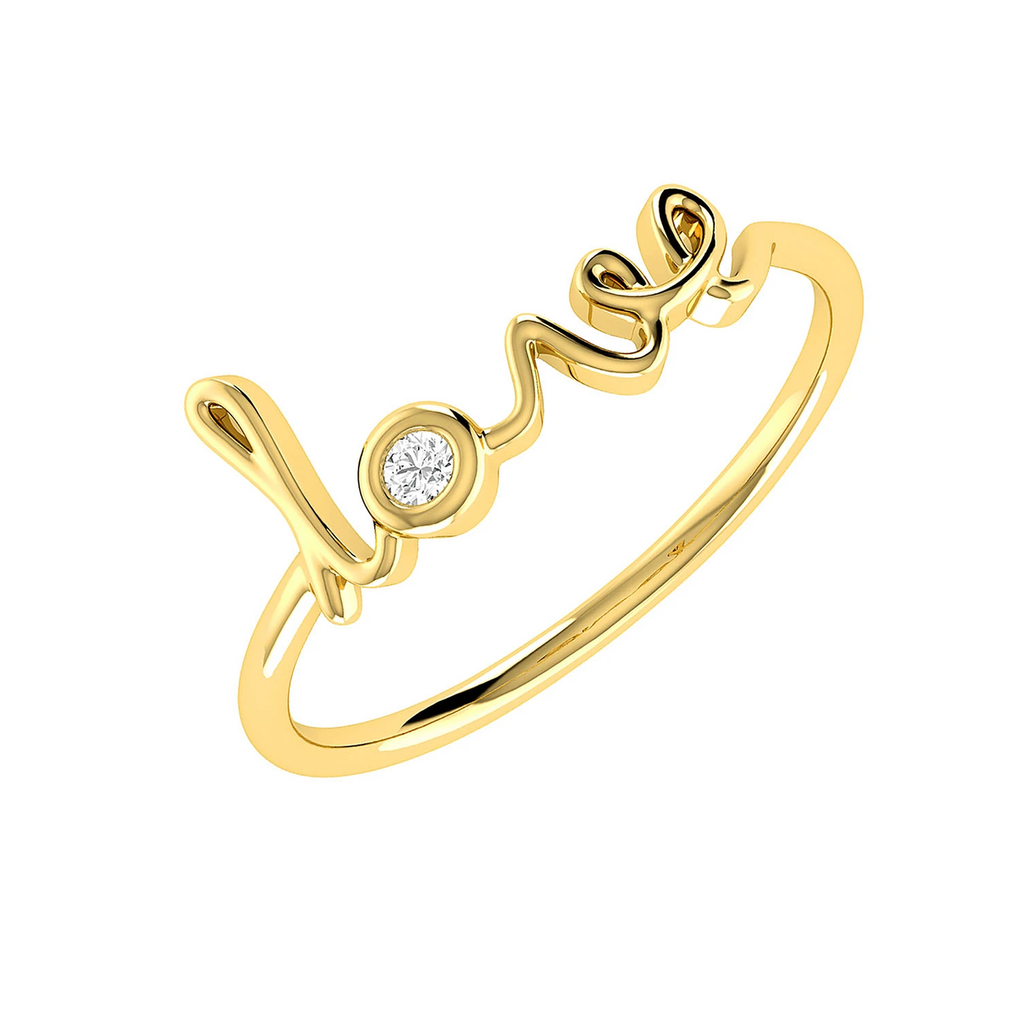Love Script Diamond Ring in 14K yellow gold, alternate view
