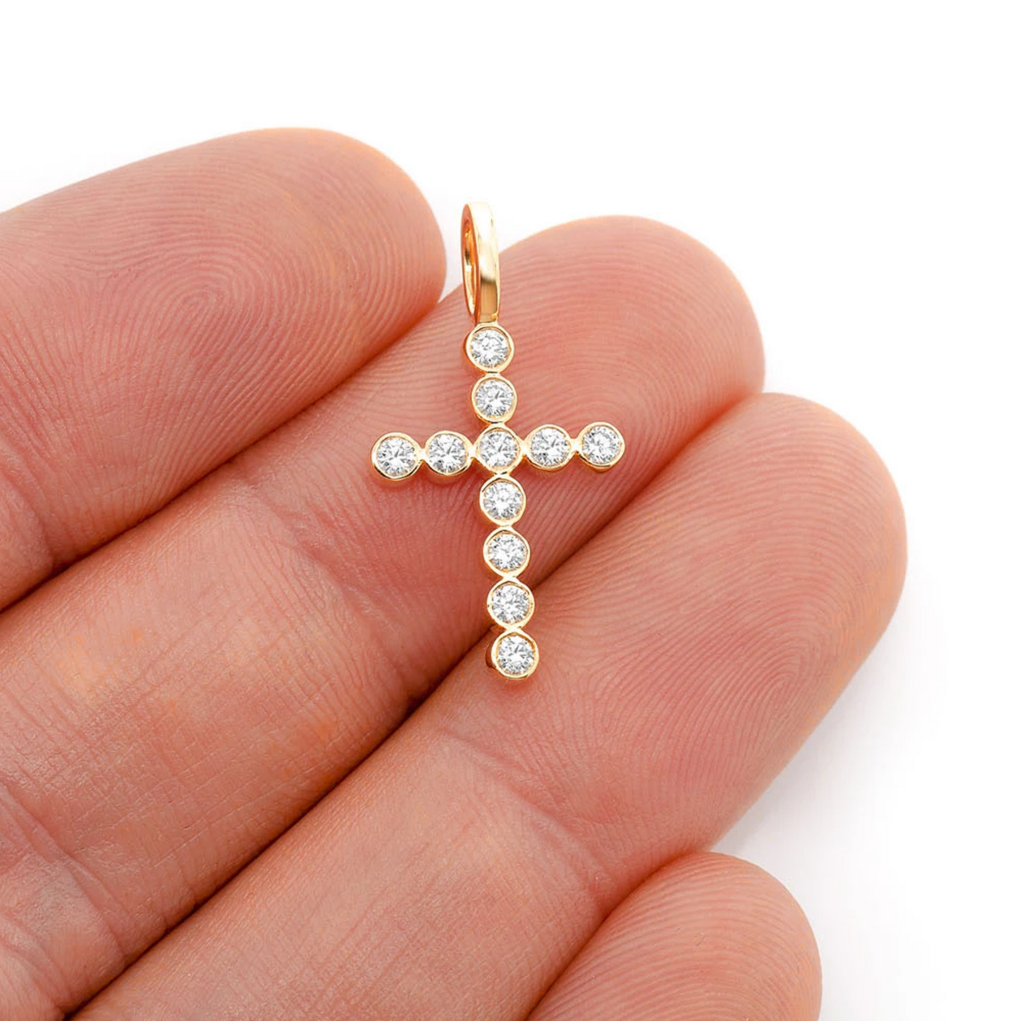 Beaded Cross Pendant in 14K yellow gold, Set | 0.35ctw, angled view