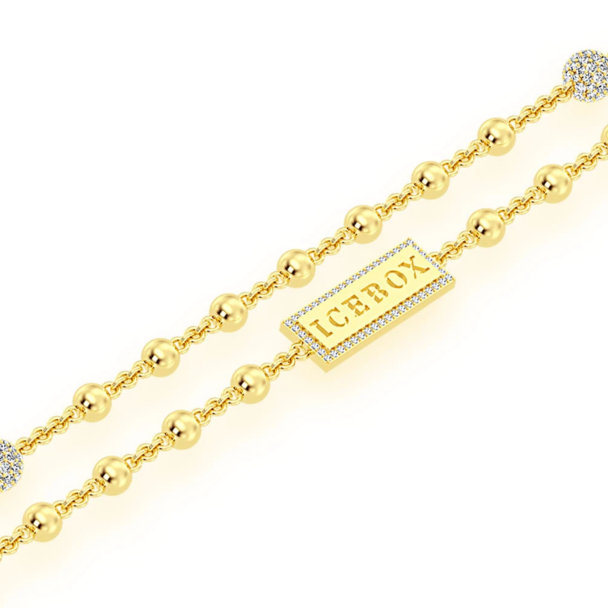 Diamond Bead Rosary Necklace in 14K yellow gold, angled view