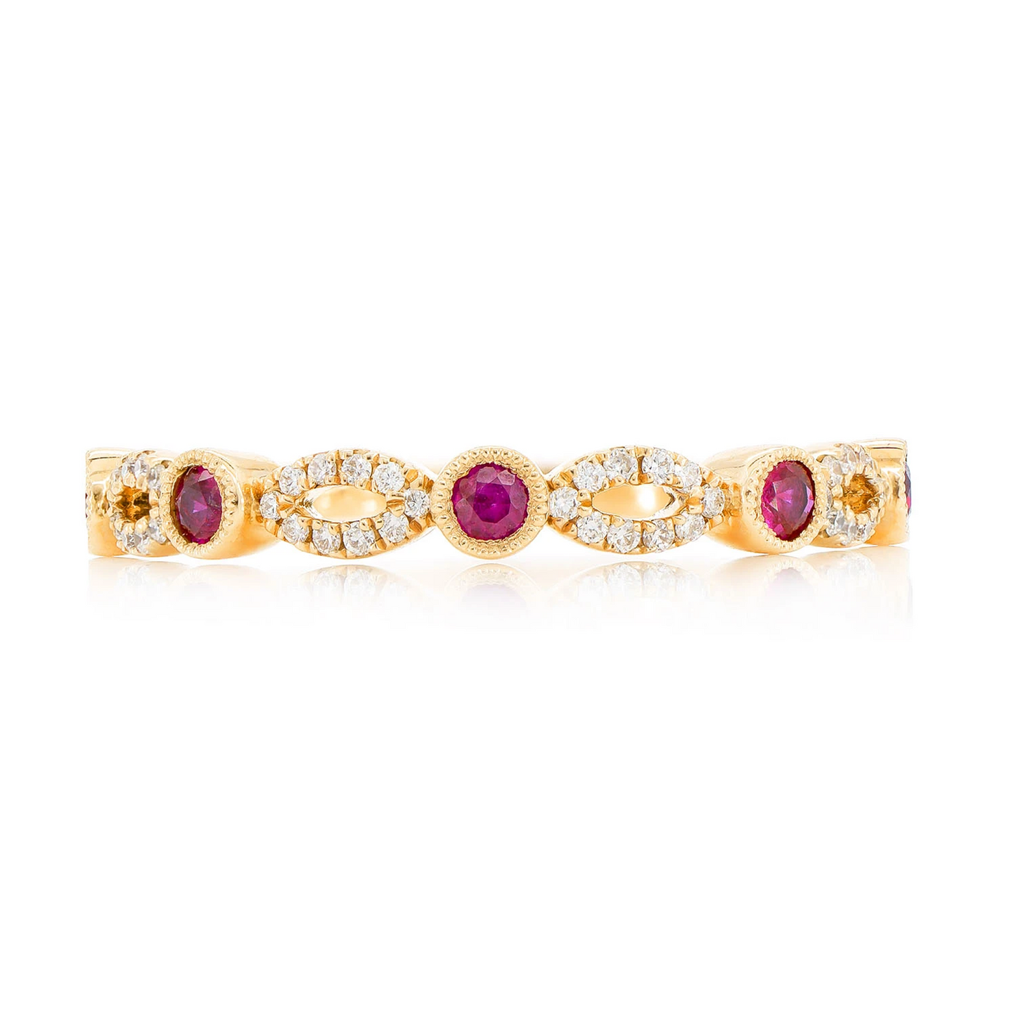 Ruby Diamond Stackable Band Ring in 14K yellow gold, front view