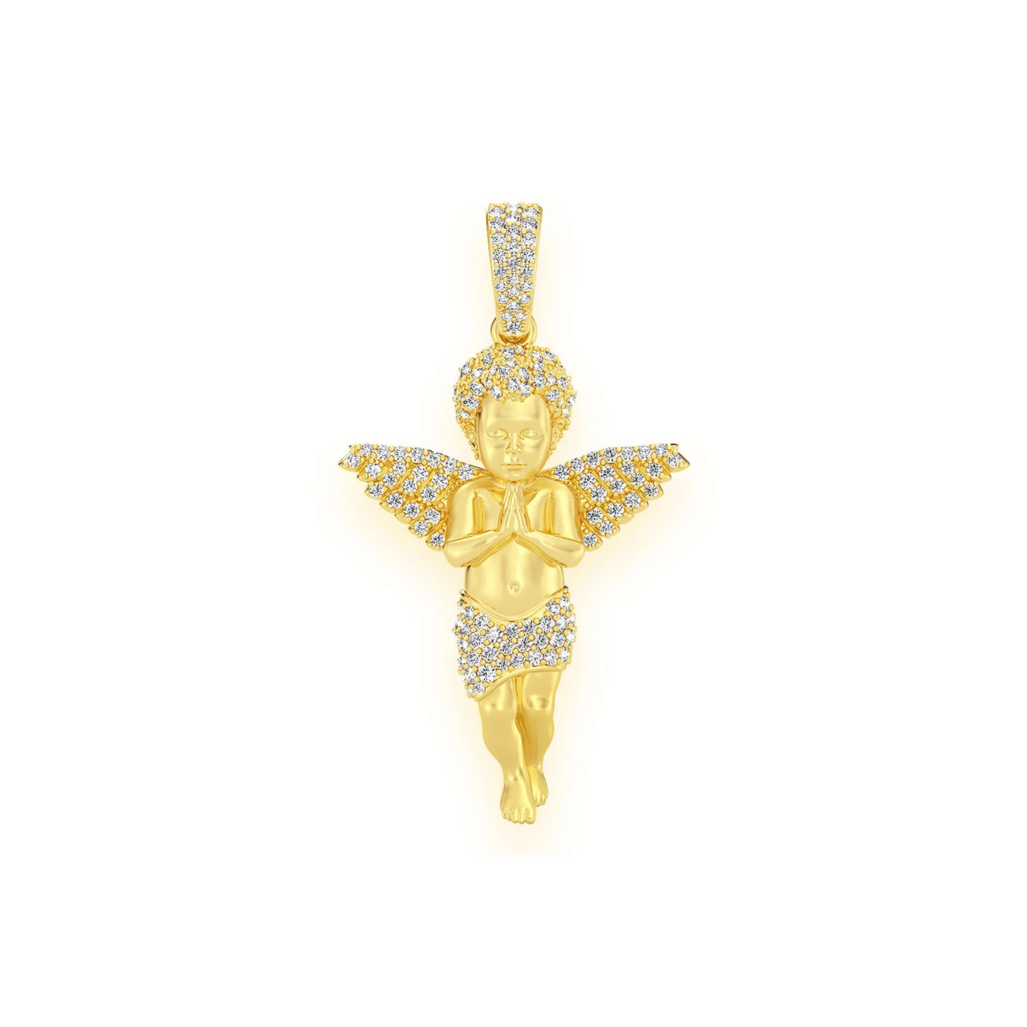 Petite Praying Angel Pendant in 14K yellow gold, front view