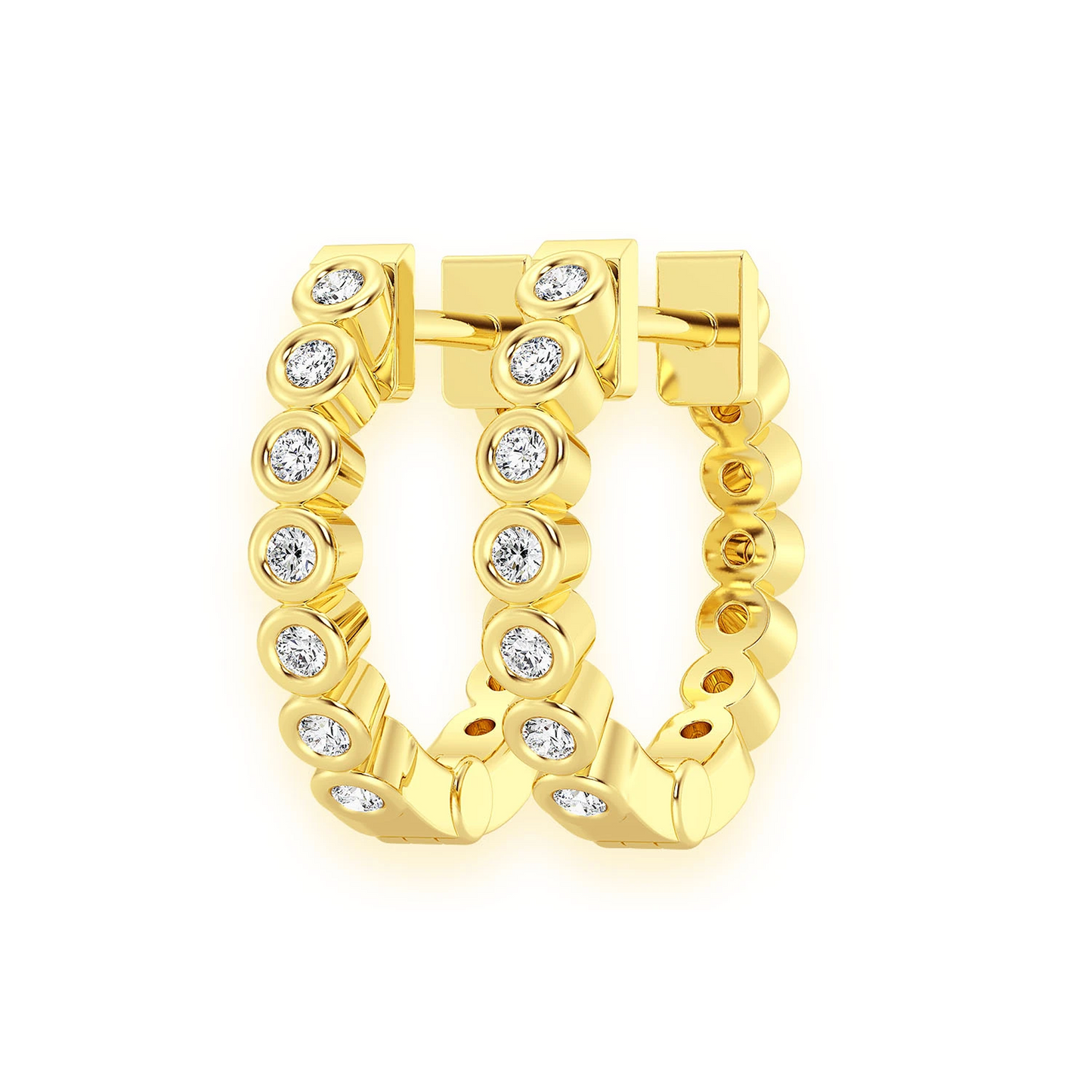 Bezel Diamond Hoops in 14K yellow gold, front view