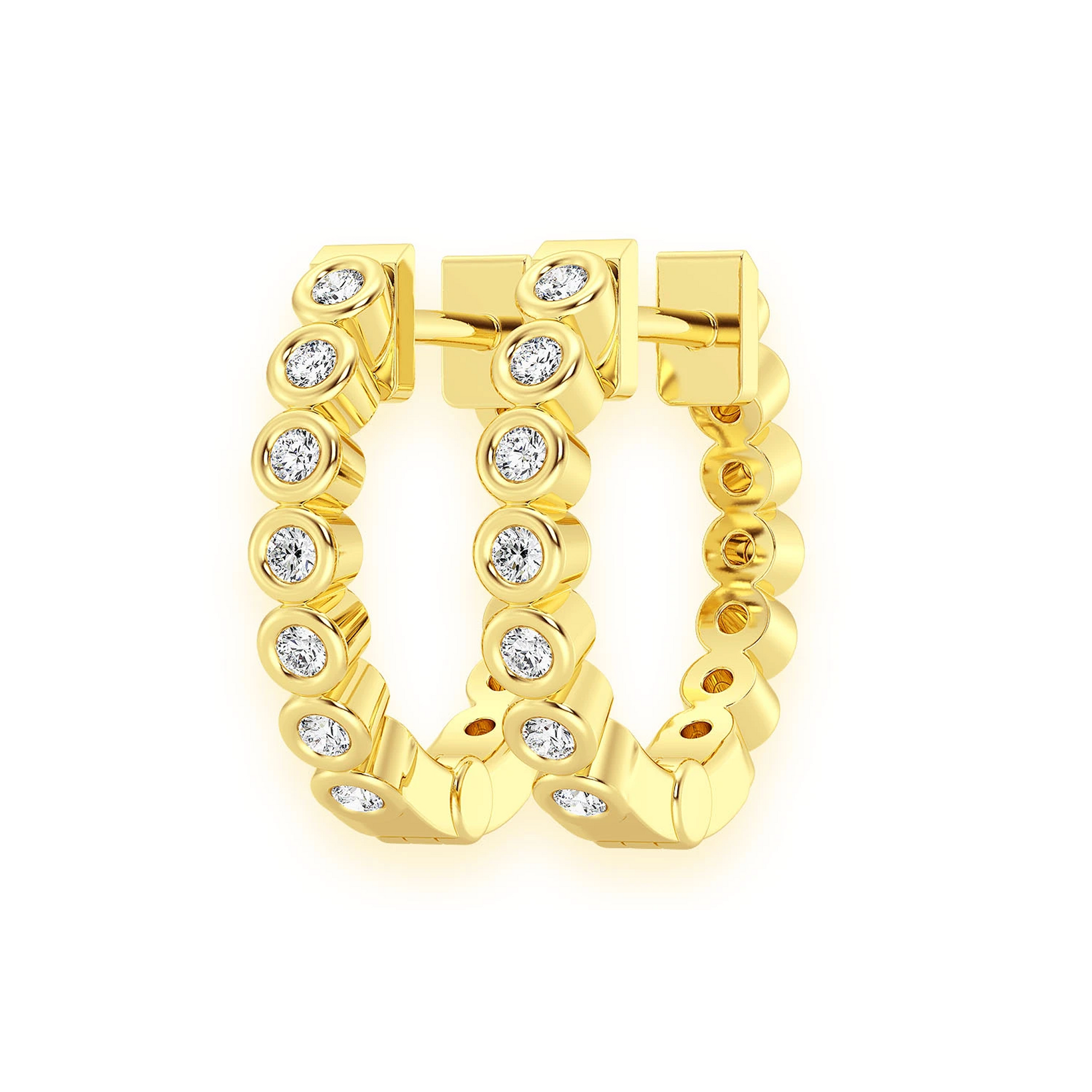 Bezel Diamond Hoops in 14K yellow gold, front view