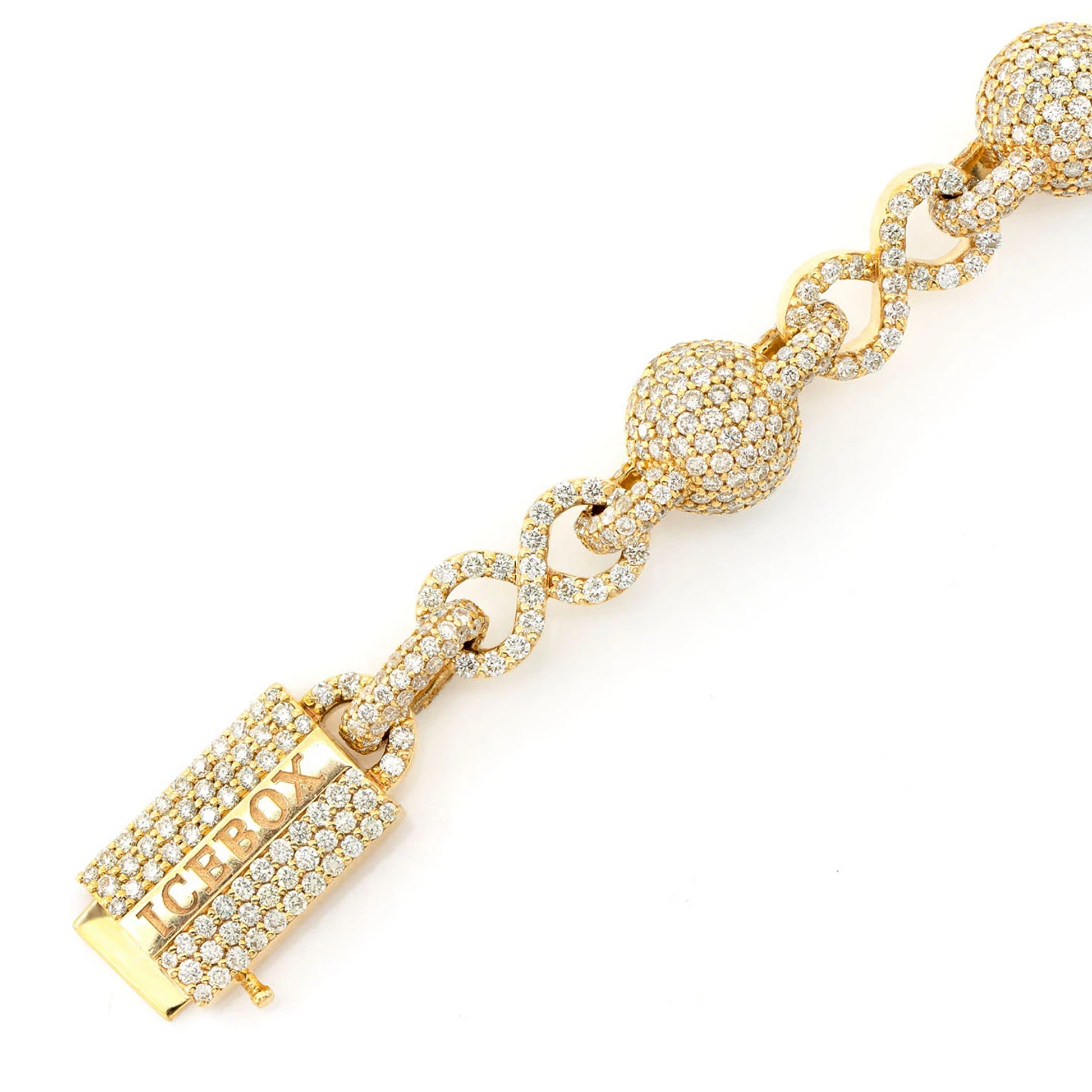 Infinity Bead Link Diamond Bracelet in 14K yellow gold, detail view