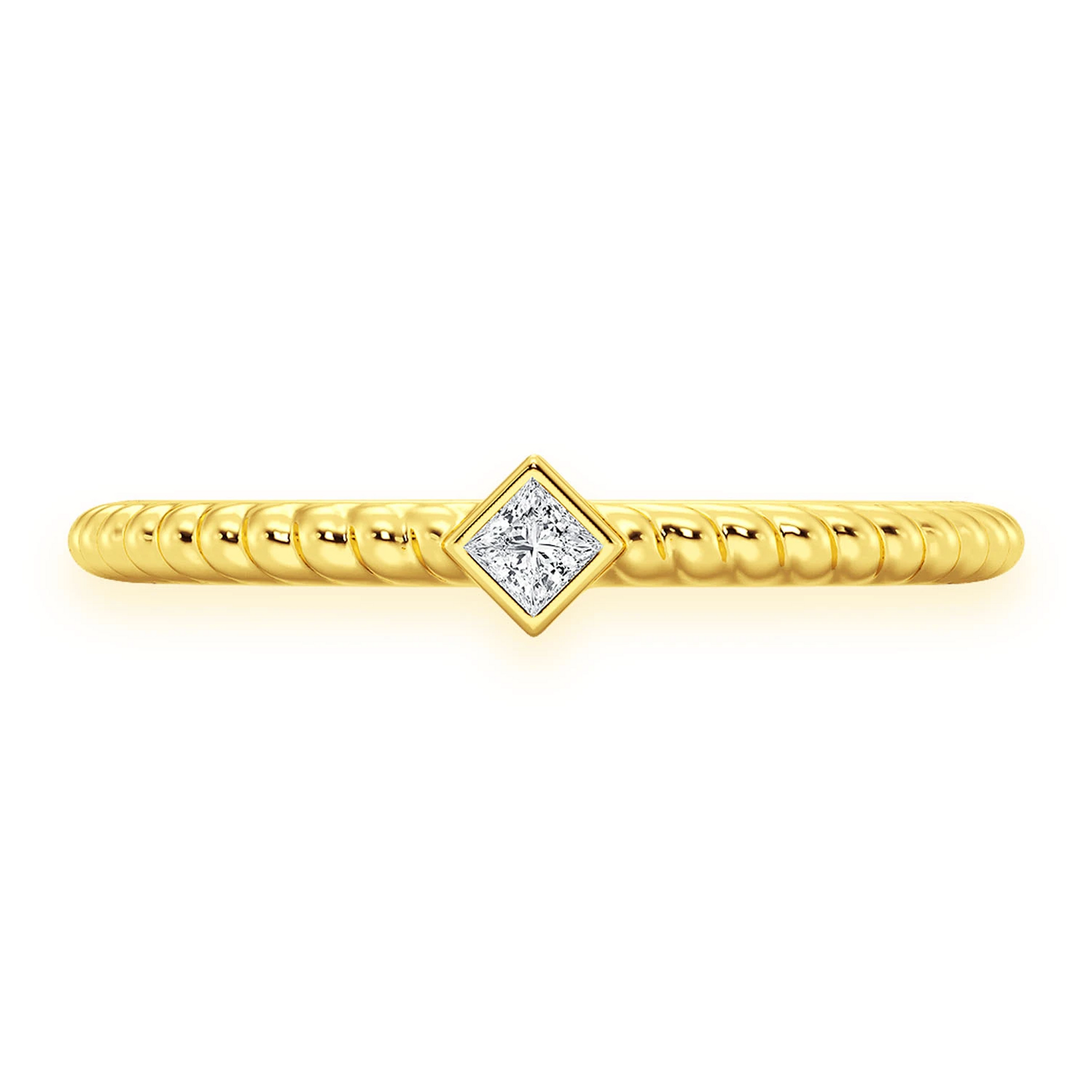Princess Rope Bezel Diamond Ring in 14K yellow gold, front view