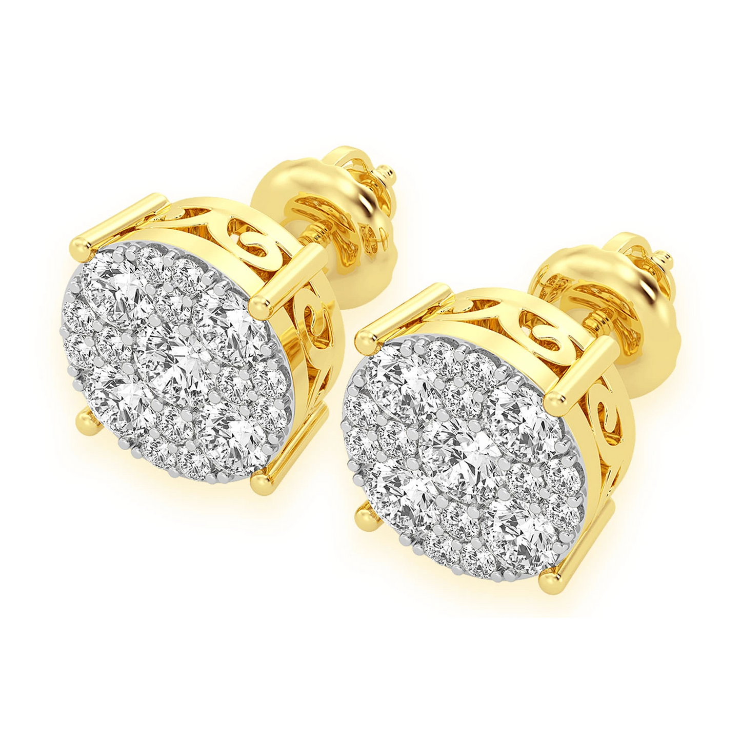 Mosaic Diamond Studs in 14K yellow gold, 3.00ctw, angled view