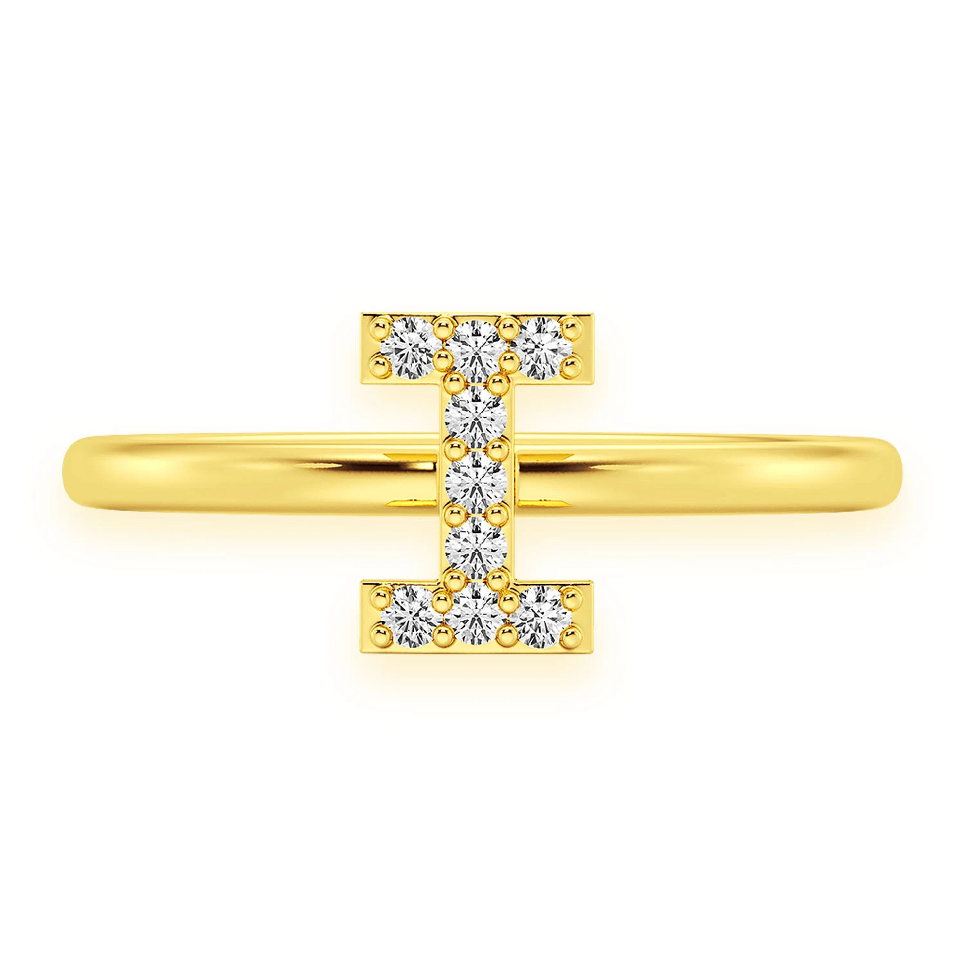 Custom Diamond Initial Ring in 14K yellow gold, front view