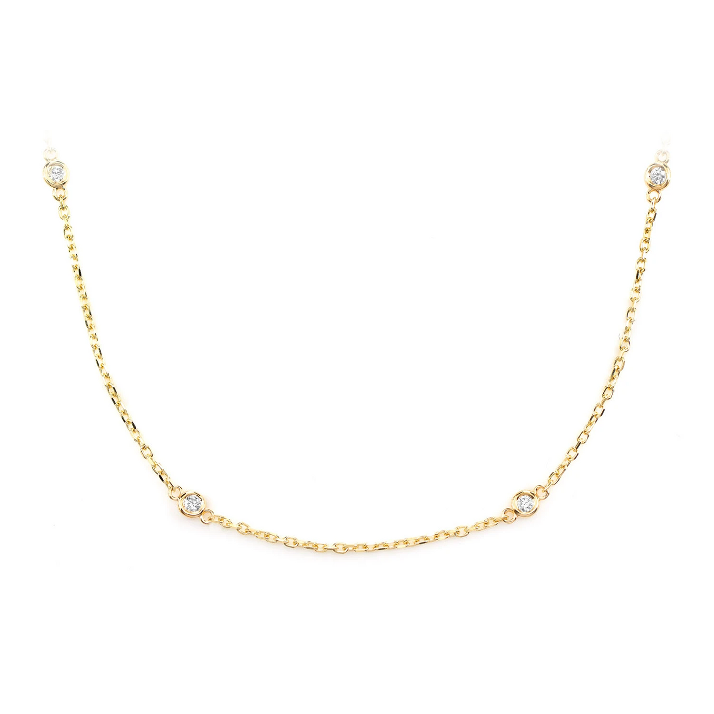 Ten Bezel Diamond Station Necklace in 14K yellow gold, front view