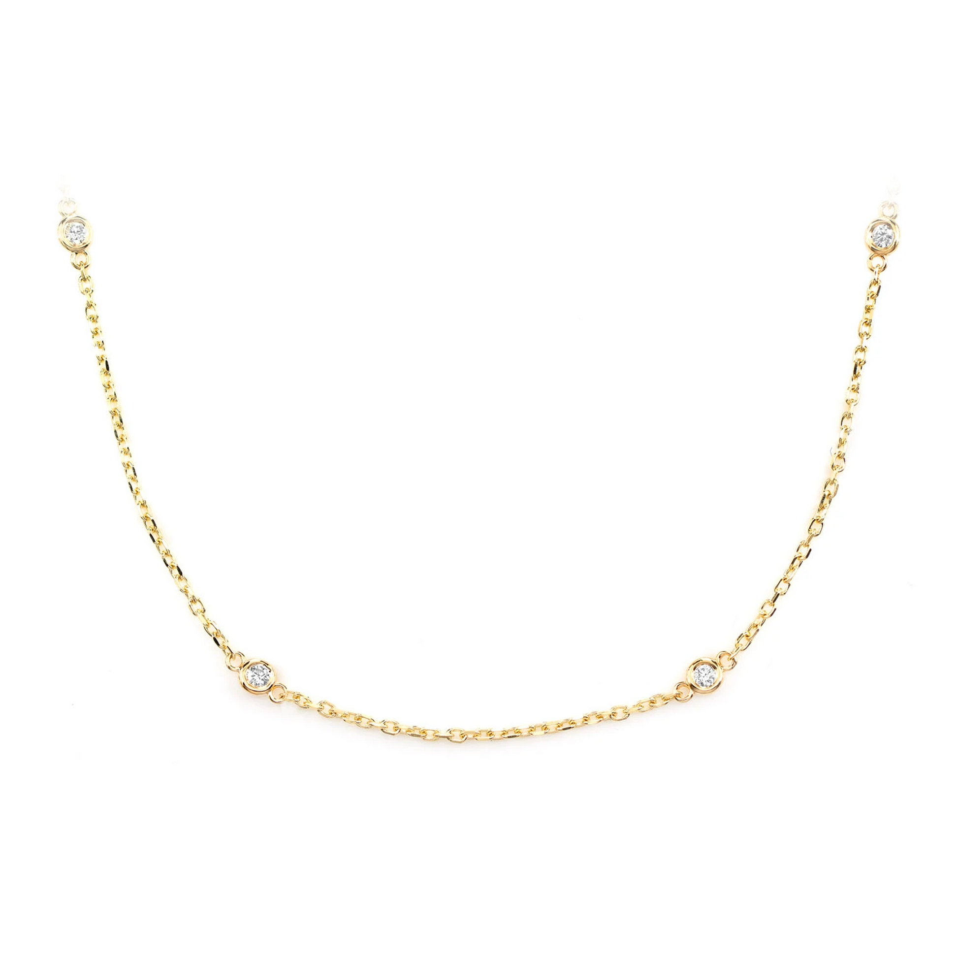 Ten Bezel Diamond Station Necklace in 14K yellow gold, front view