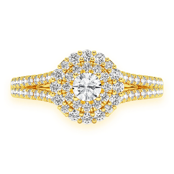 Split Shank Round Double Halo Ring