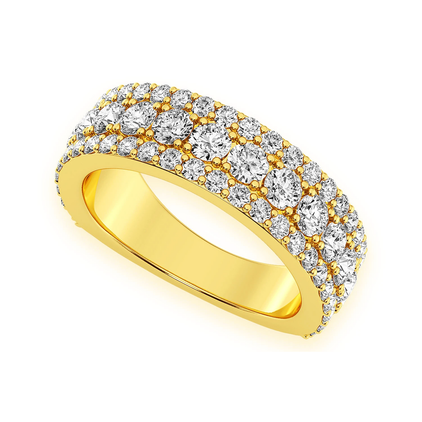 Three Row Flat Band Ring in 14K yellow gold, detail view