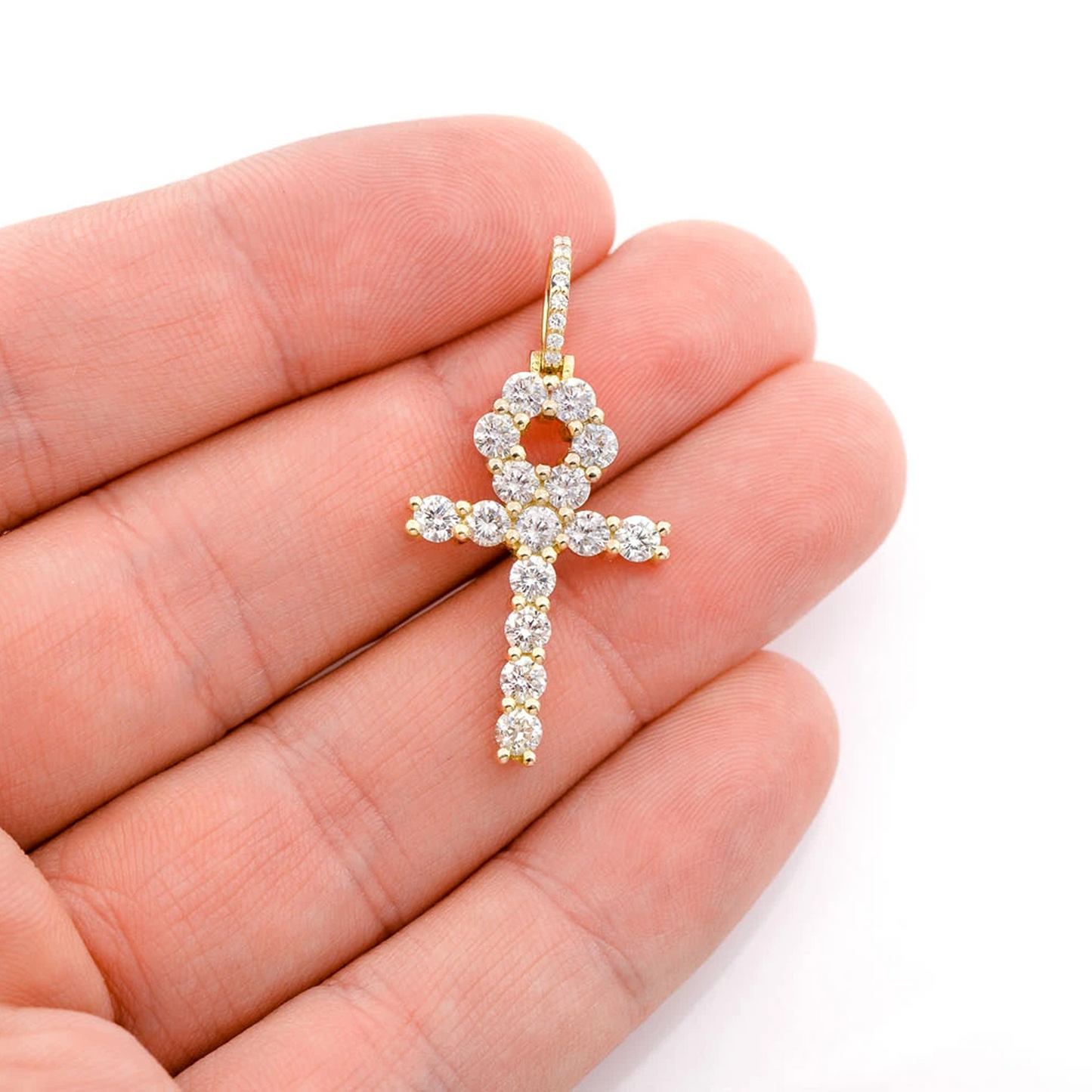 Diamond Ankh Pendant in 14K yellow gold, Statement | 2.35ctw, alternate view