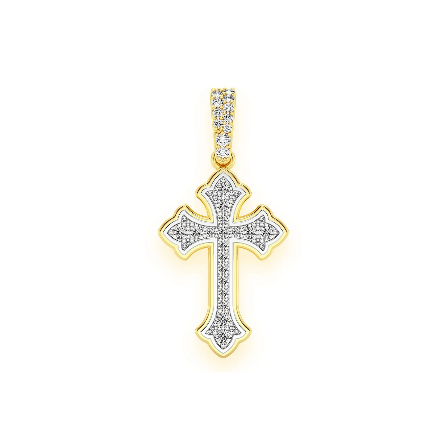 Rounded Cross Diamond Pendant in 14K yellow gold, front view