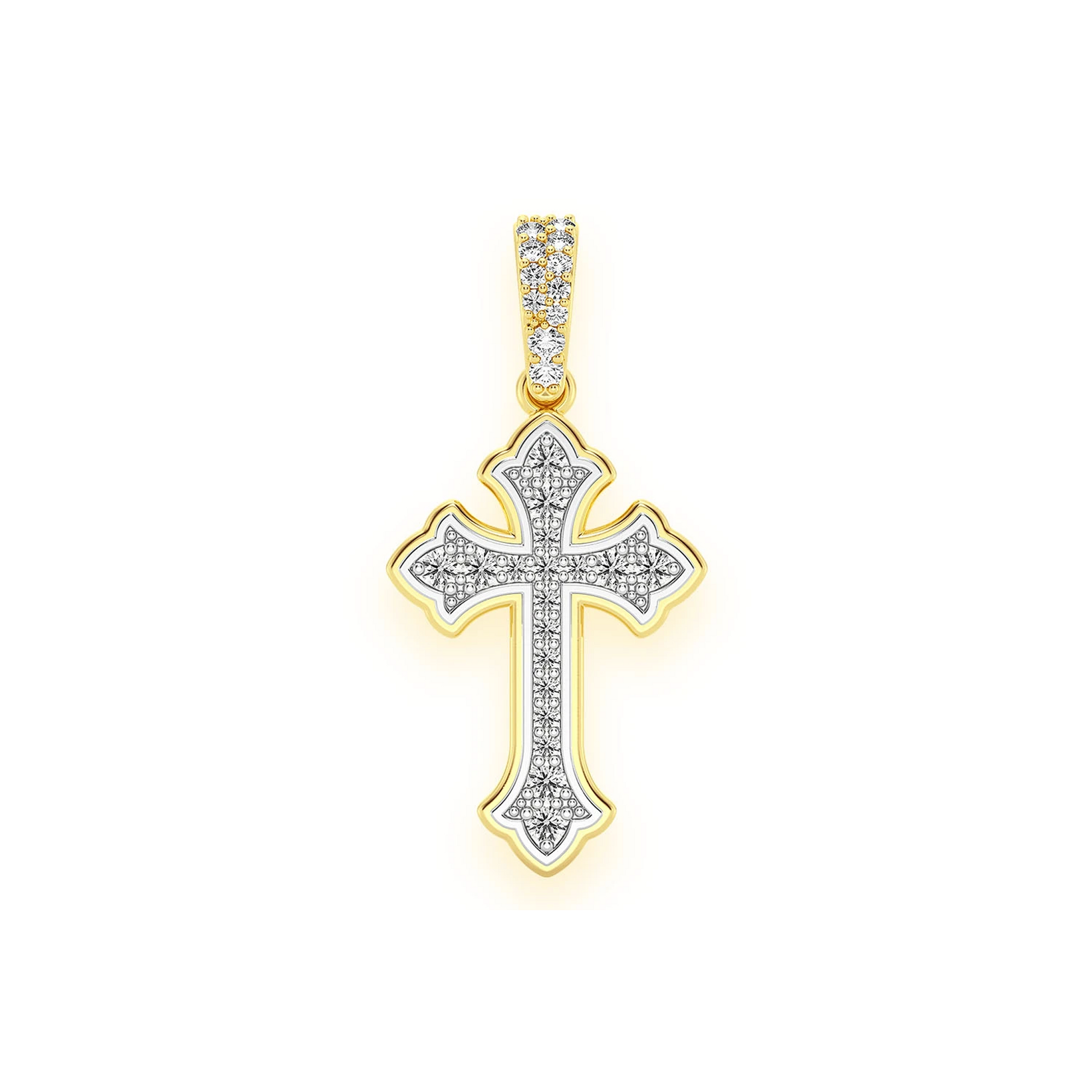 Rounded Cross Diamond Pendant in 14K yellow gold, front view