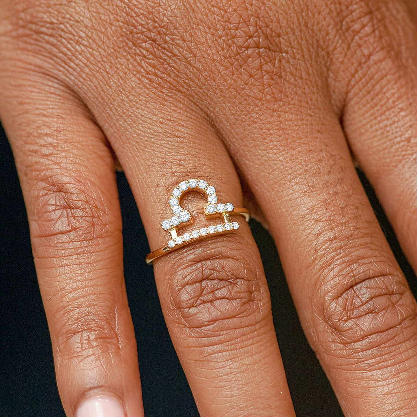 Zodiac Diamond Ring in 14K yellow gold, Libra design, alternate view