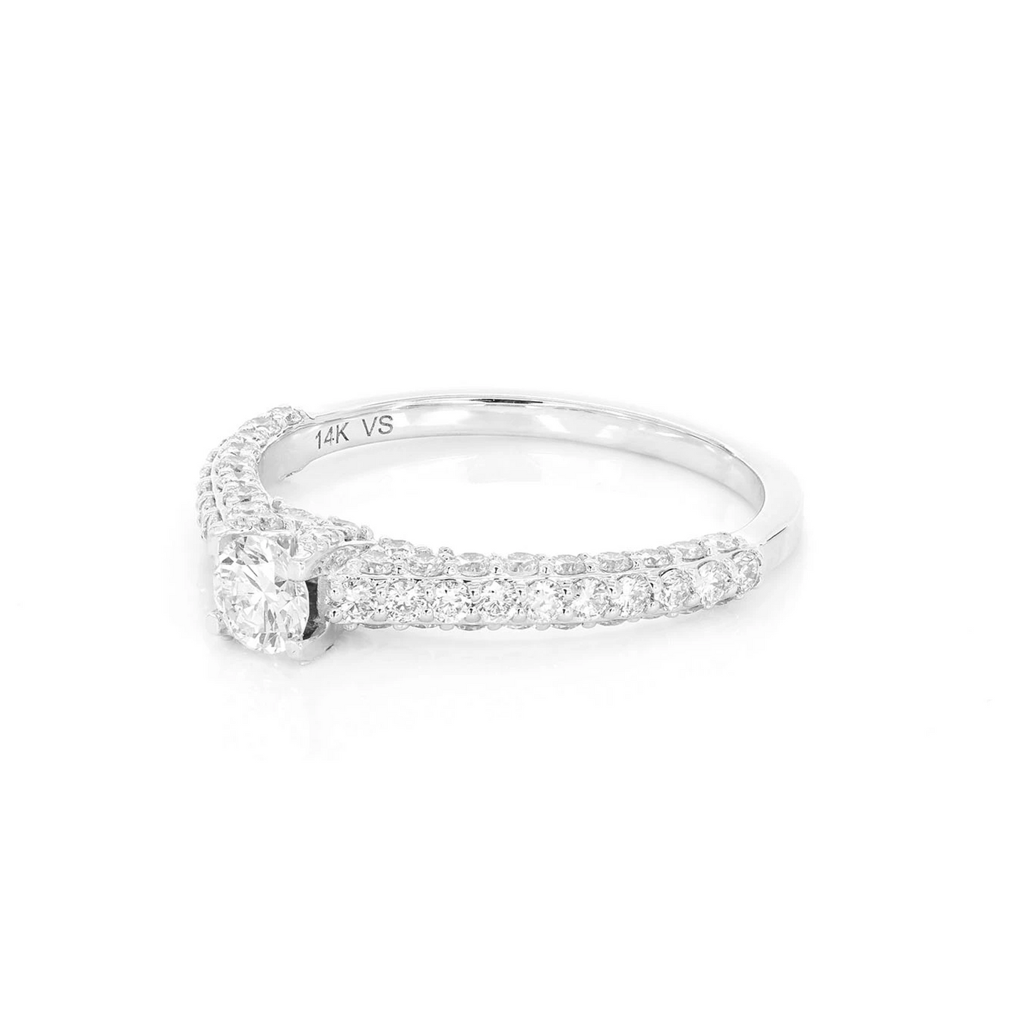 Cathedral Pavé Diamond Engagement Ring in 14K white gold, side view