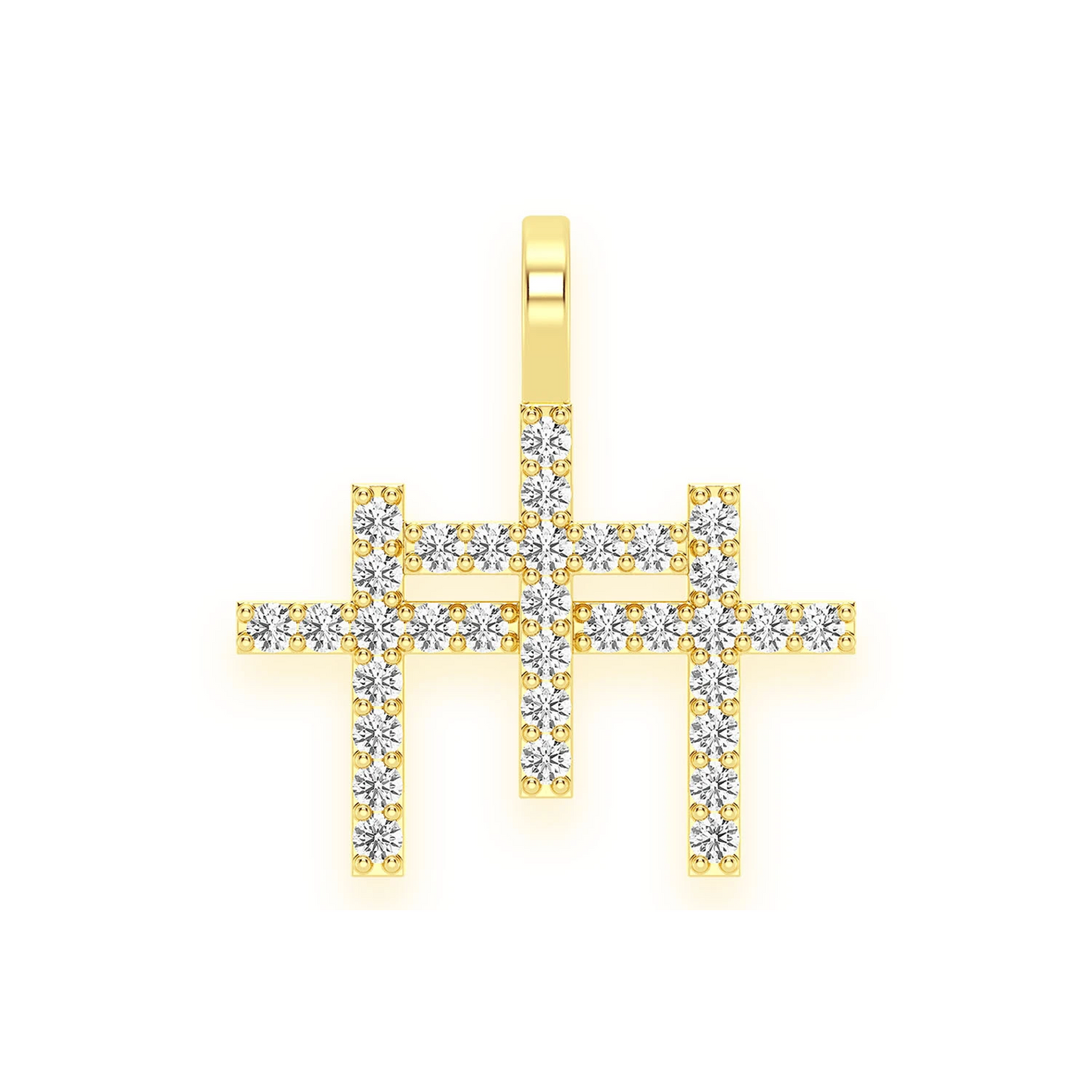 Triple Cross Diamond Pendant in 14K yellow gold, front view