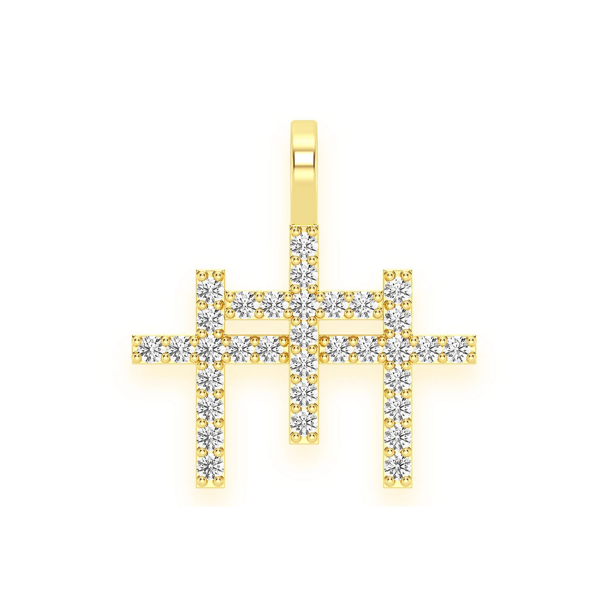 Triple Cross Diamond Pendant in 14K yellow gold, front view